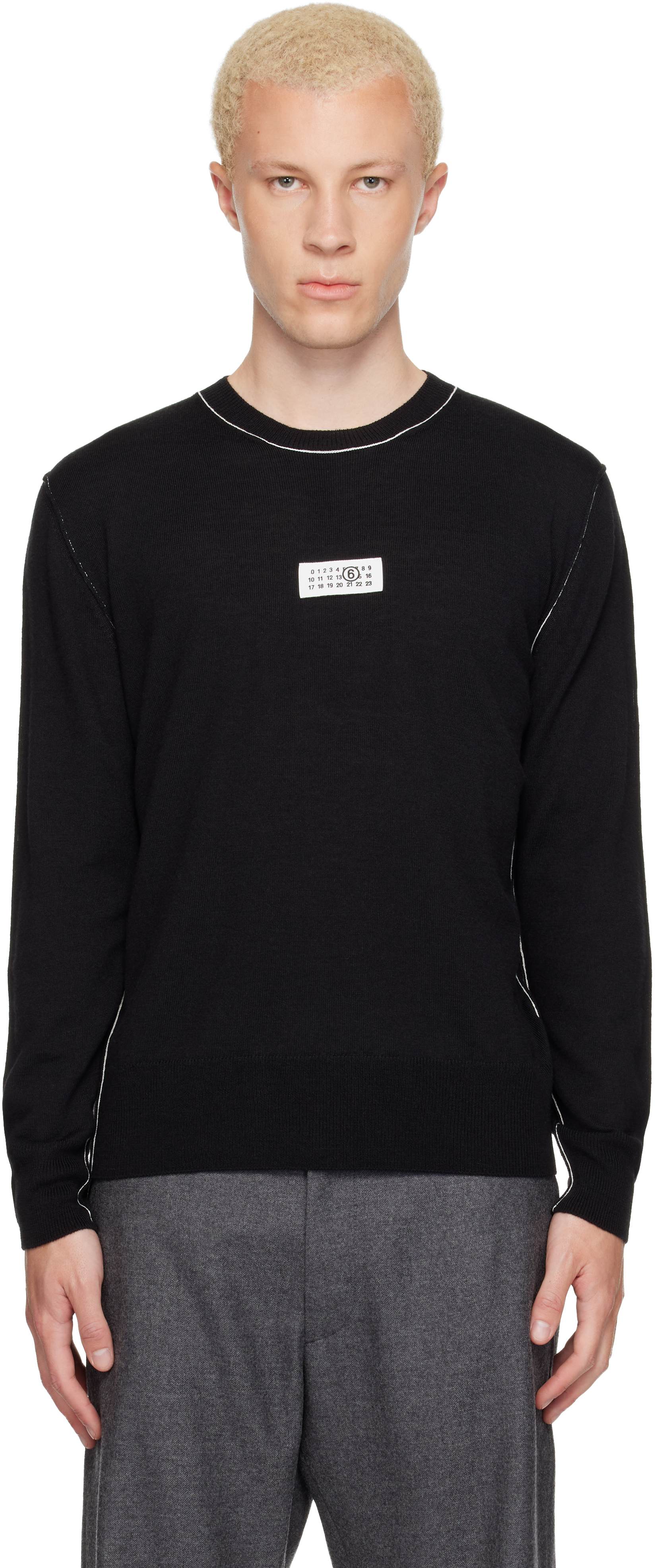 MM6 Maison Margiela: Black Crewneck Sweater | SSENSE