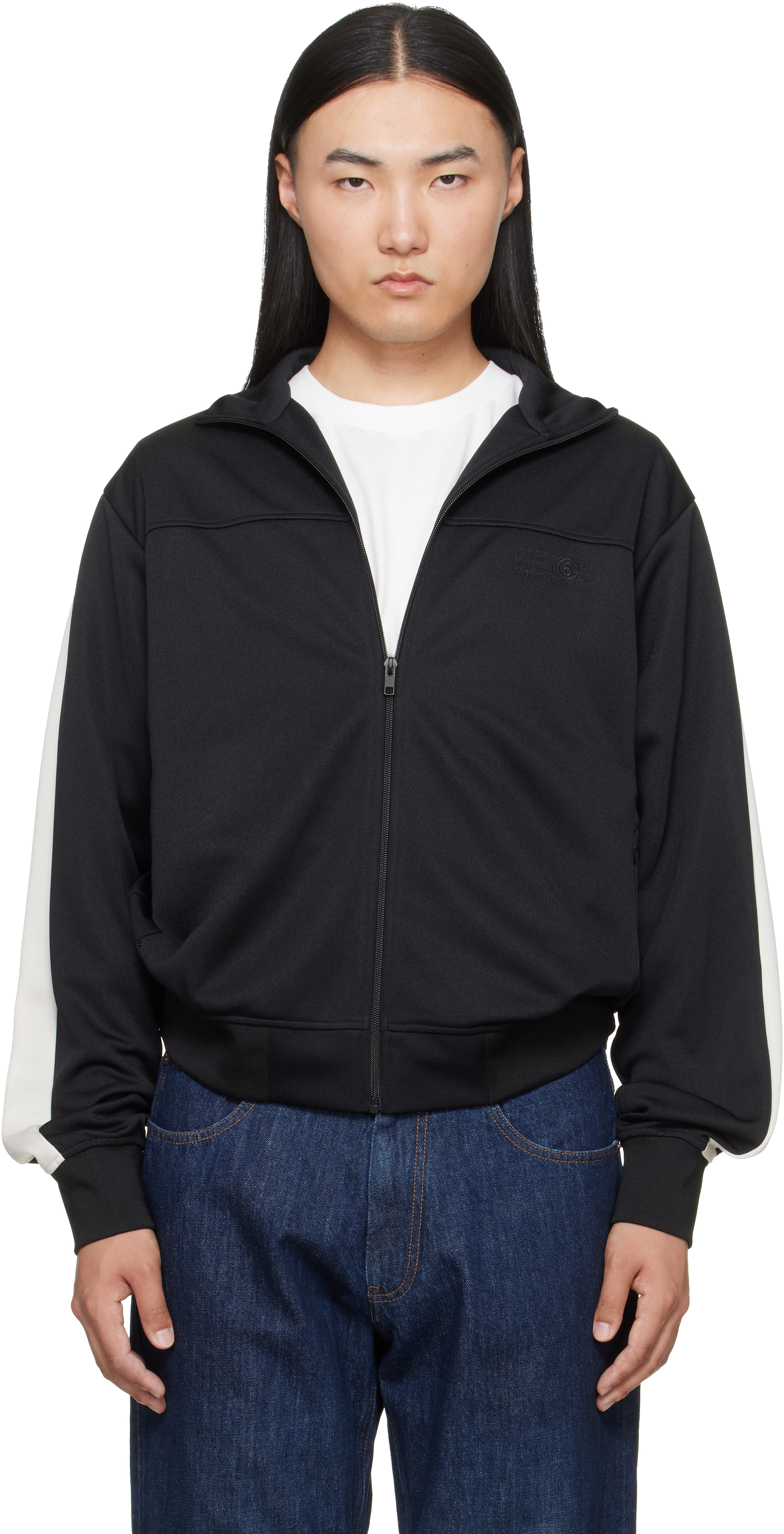 MM6 Maison Margiela: Black Striped Sleeves Track Jacket | SSENSE