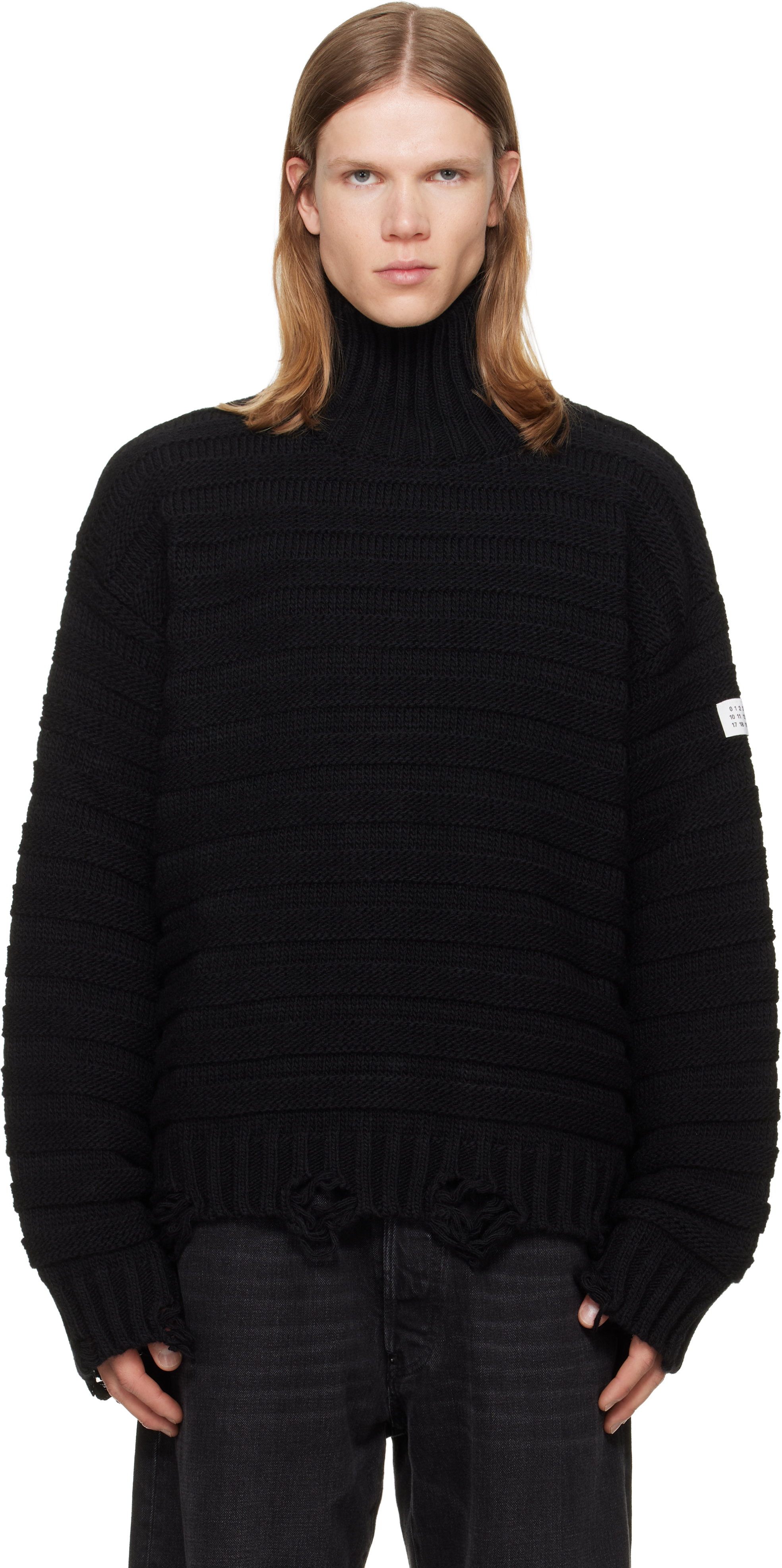 MAISON MARGIELA タートルネック　ブラック　S MM6 Maison Margiela: ブラック ウール タートルネック | SSENSE 日本