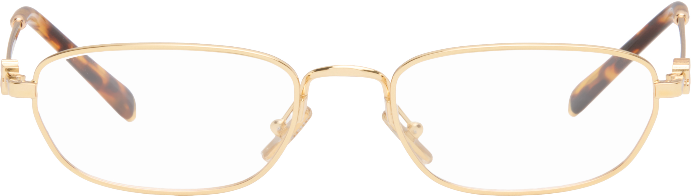 Miu Miu Eyewear: ゴールド スクエアメガネ | SSENSE 日本