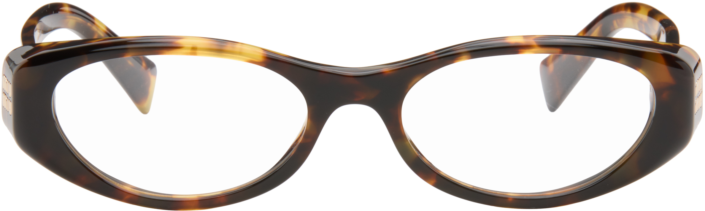Miu Miu Eyewear: ブラウン トータスシェル オーバルメガネ | SSENSE 日本