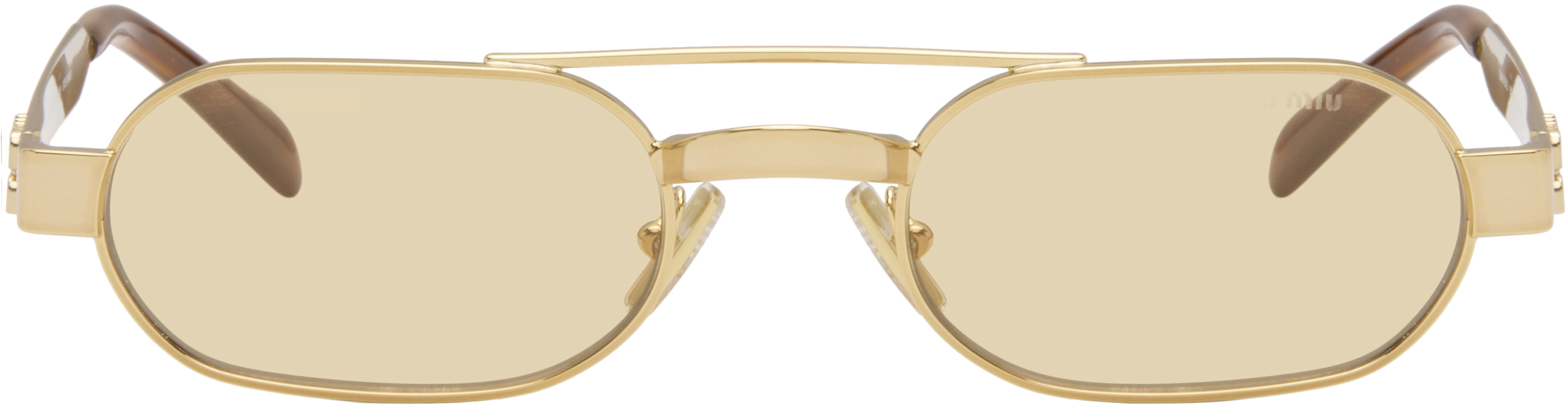 Miu Miu Eyewear: Gold Aviator Sunglasses | SSENSE display picture 2