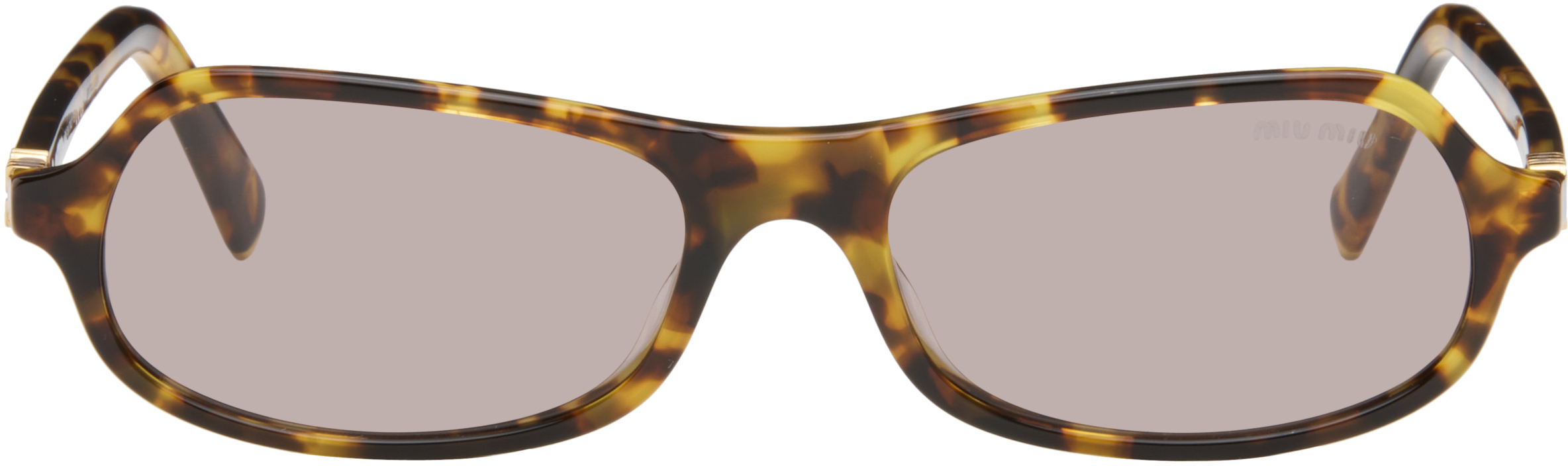Miu Miu Eyewear: Brown Tortoiseshell Rectangular Sunglasses | SSENSE