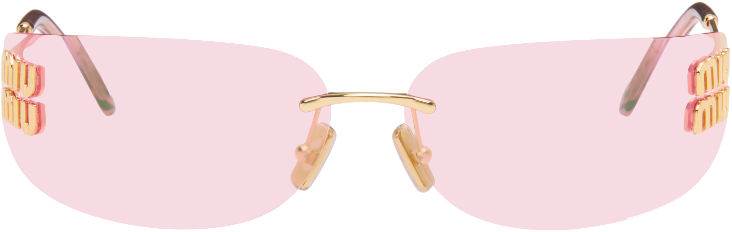 Miu Miu サングラス ピンクレンズ ゴールドフレーム Miu Miu Eyewear: ゴールド Aube サングラス | SSENSE 日本