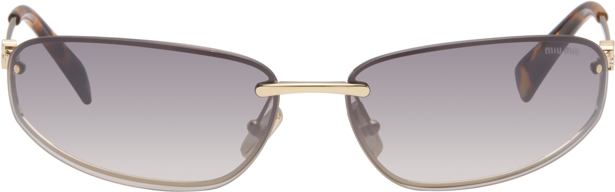 Miu Miu Eyewear: Gold Rimless Metal Oval Sunglasses | SSENSE display picture 1