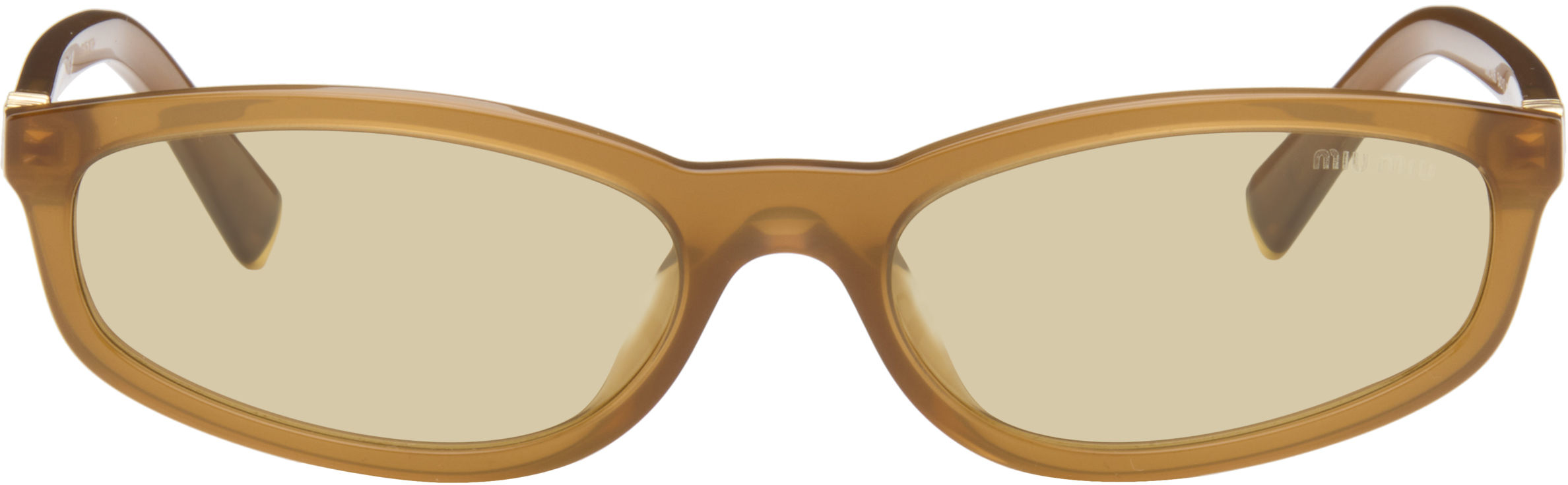 Miu Miu Eyewear: Brown Tortoiseshell Rectangular Sunglasses 