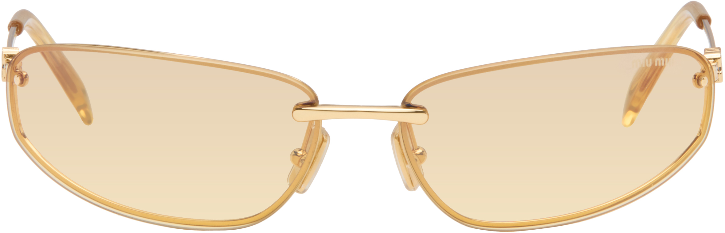 Miu Miu Eyewear: ゴールド リムレス メタル オーバルサングラス