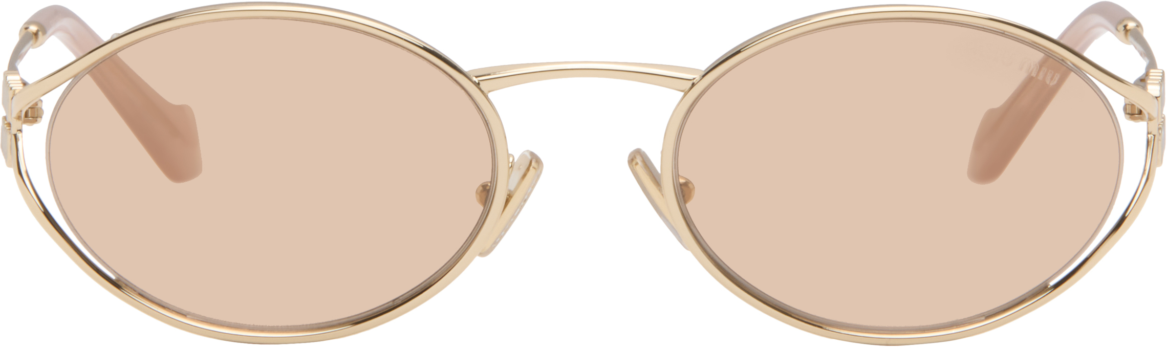 【極美品】miumiu Eyewear Gold Logo Sunglasses Miu Miu Eyewear: Gold 'Miu Miu Logo' Sunglasses | SSENSE
