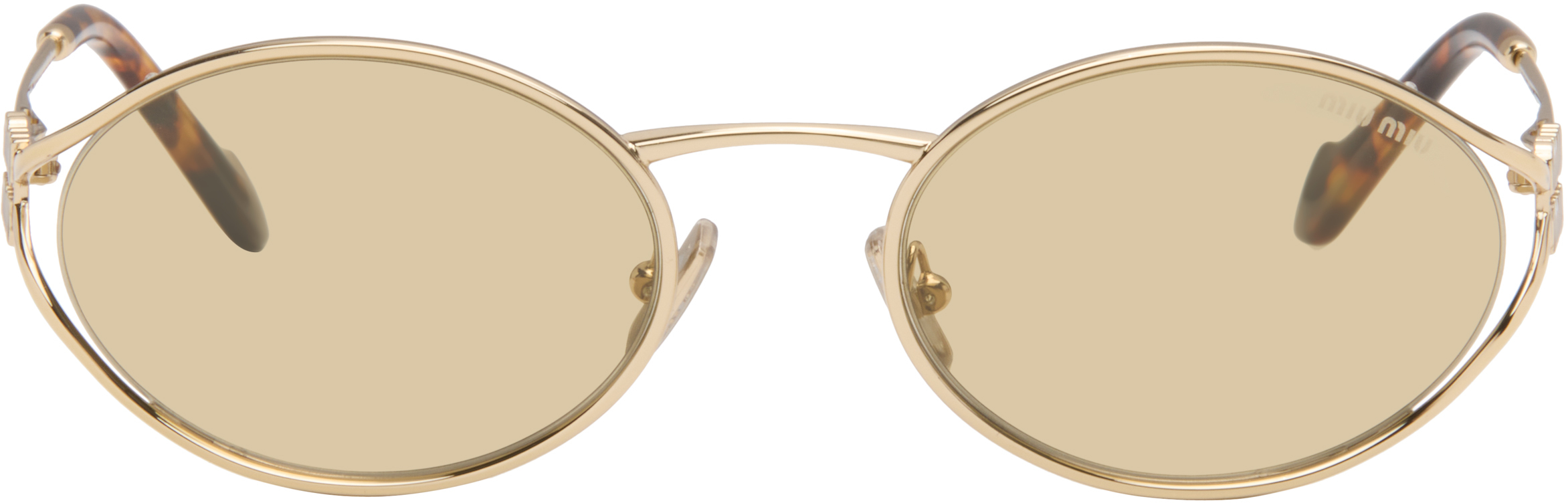 Miu Miu Eyewear: ゴールド メタル オーバルサングラス | SSENSE 日本