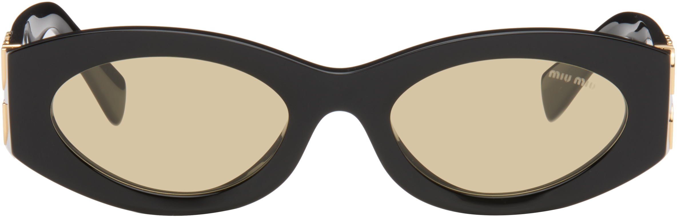 Miu Miu Eyewear: Black Retro Oval Sunglasses | SSENSE