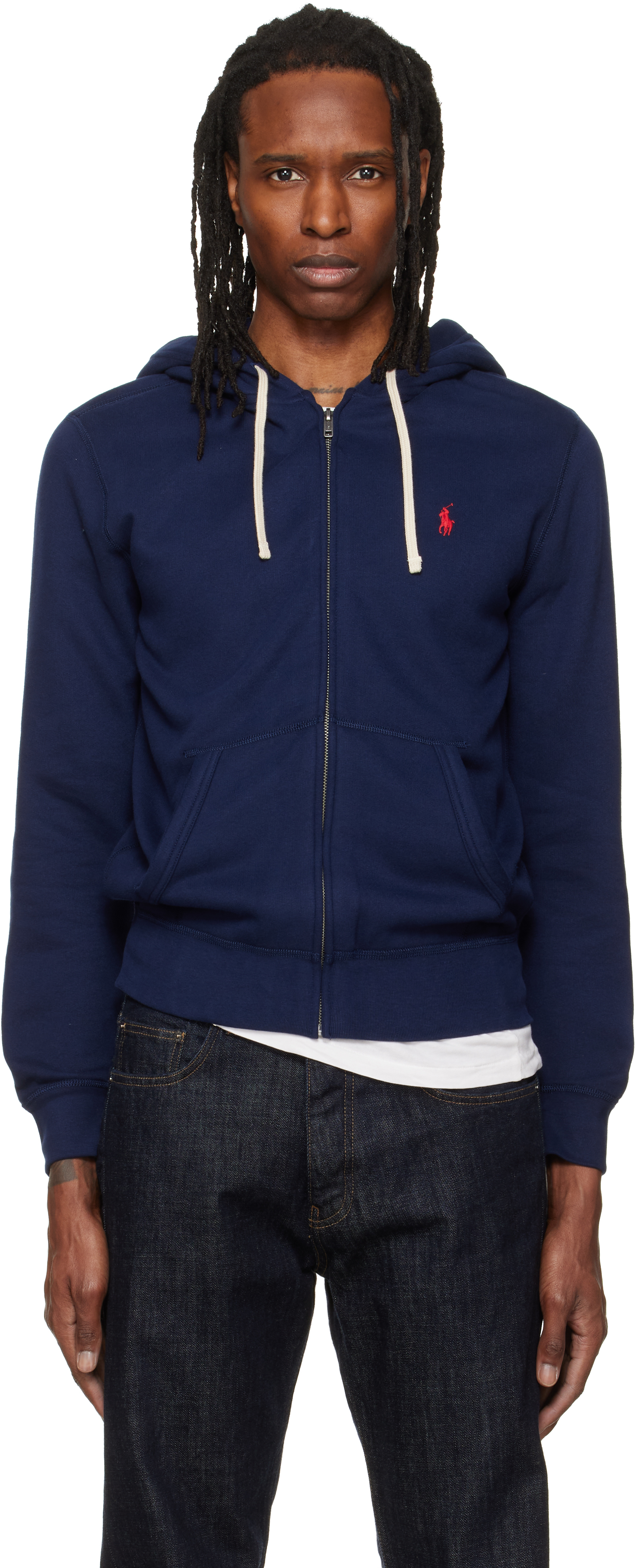 Polo Ralph Lauren: Navy Fleece Full-Zip Hoodie | SSENSE