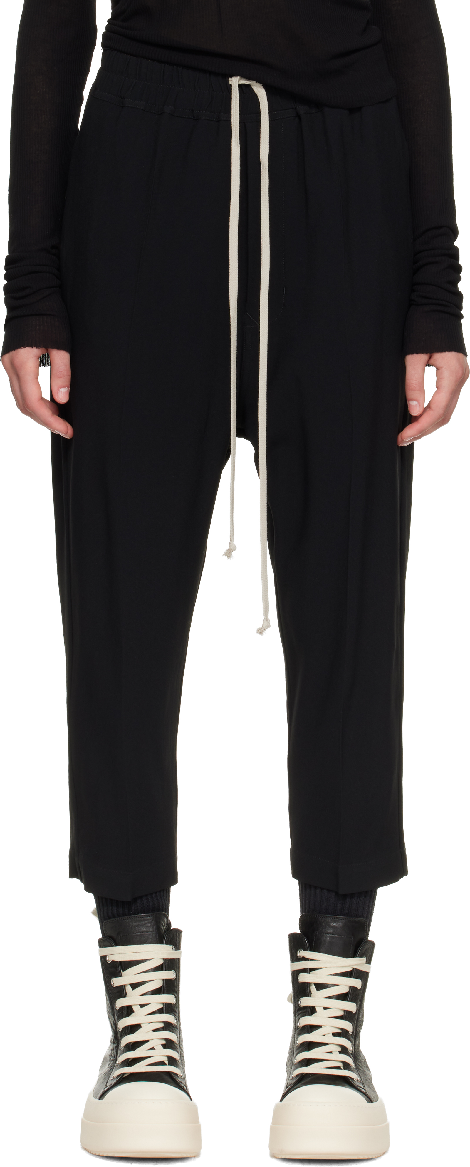 Rick Owens: Black Drawstring Astaires Cropped Trousers | SSENSE