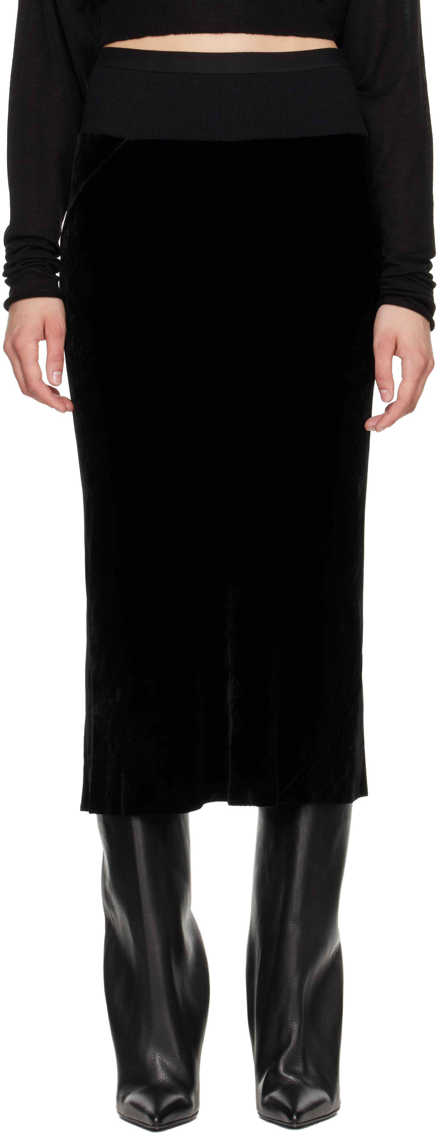 Rick Owens: Black Tower Knee Bias Midi Skirt | SSENSE Canada