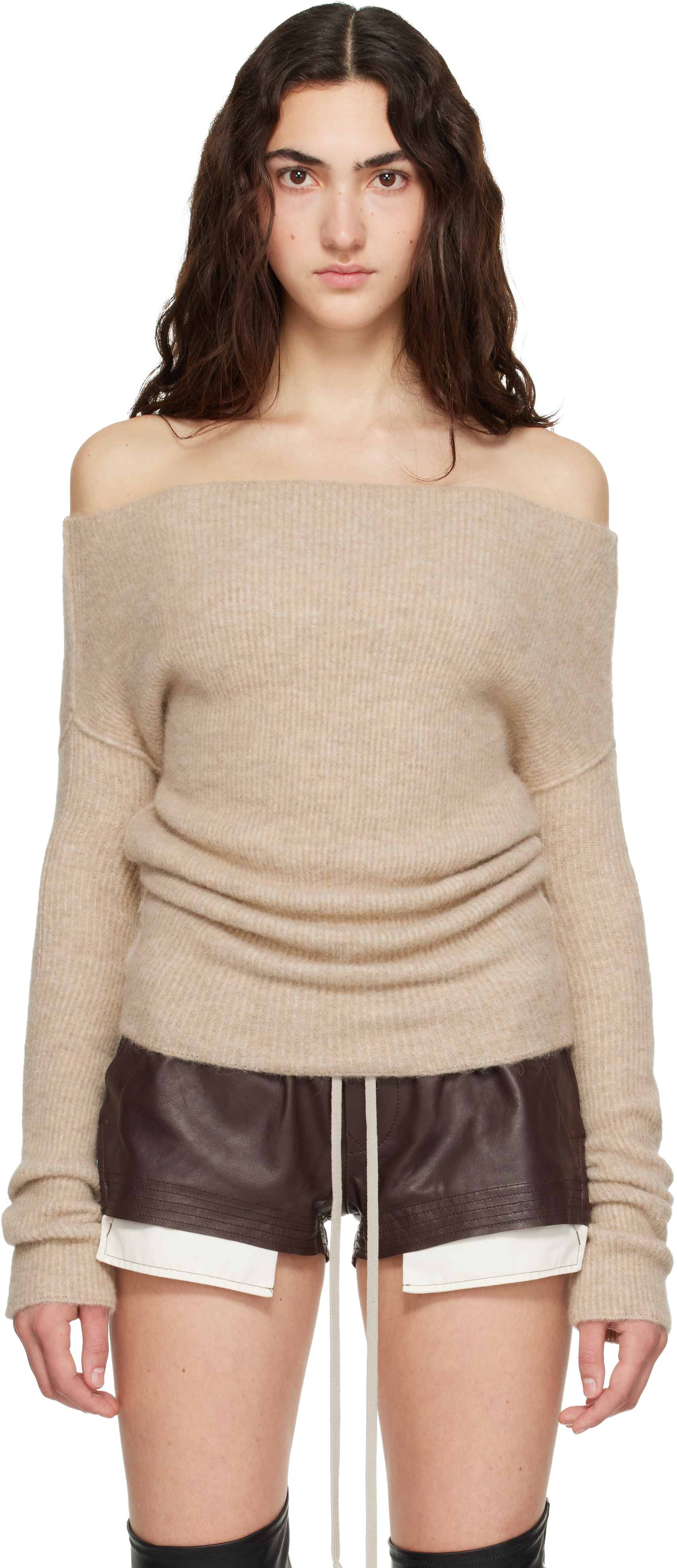 Rick Owens: Beige Tower LS Cowl Sweater | SSENSE