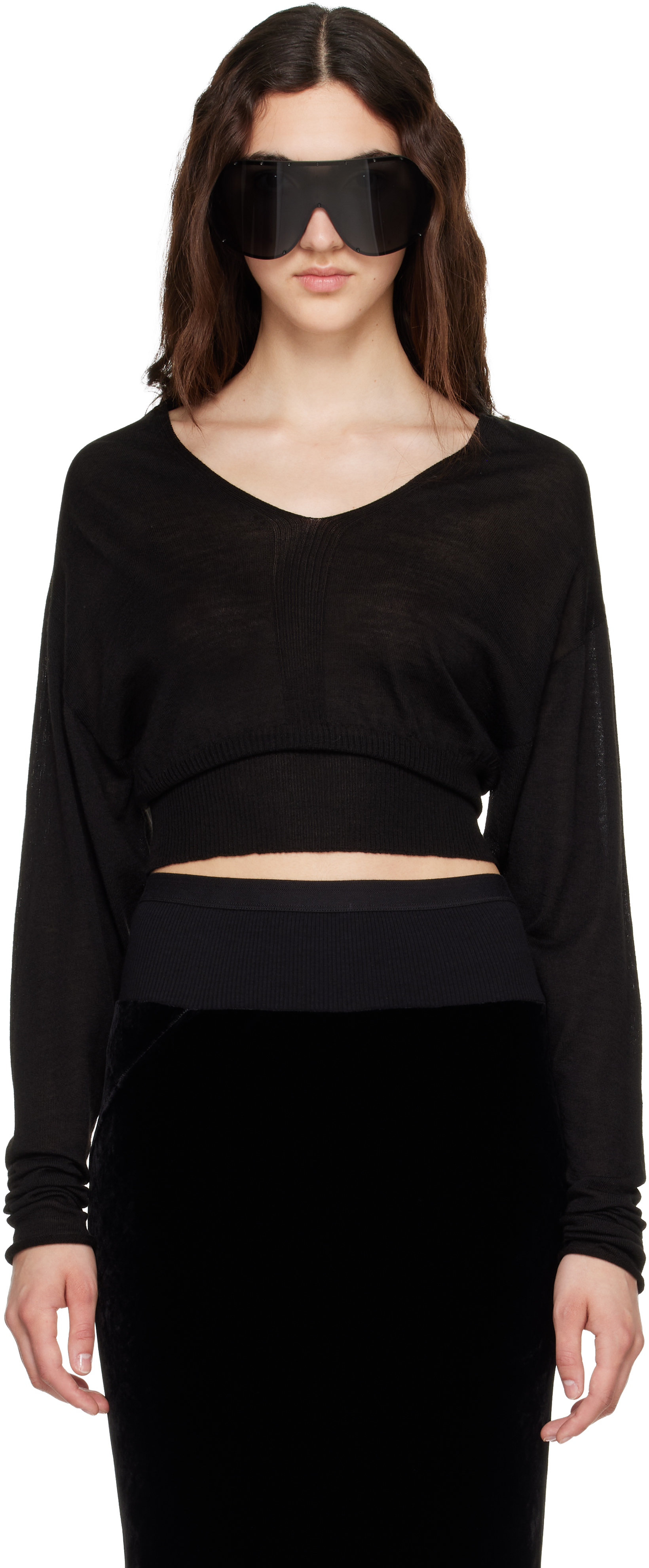 Rick Owens: Black Tower V Cropped Sweater | SSENSE