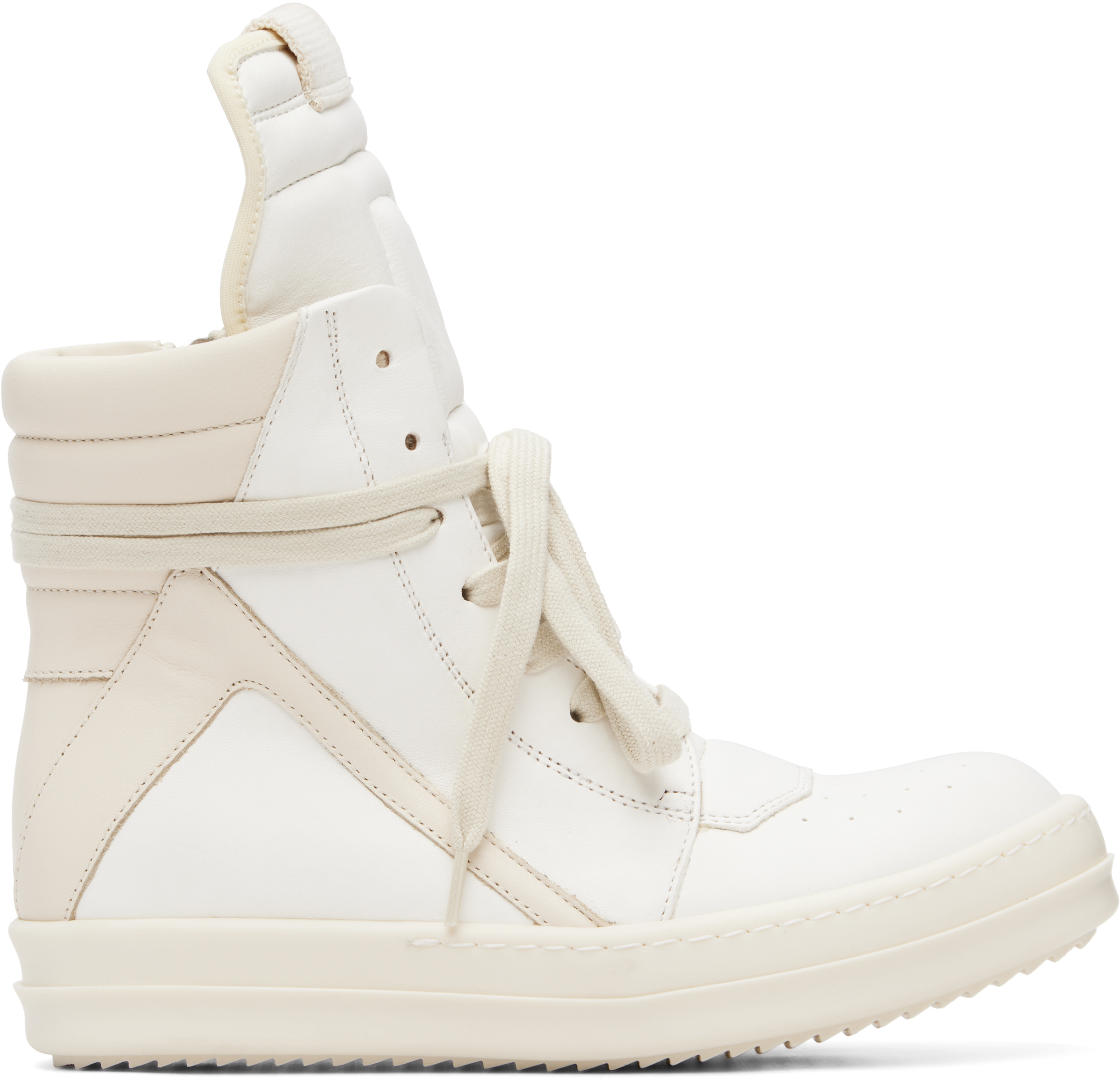 靴 Rickowens White Geobasket Sneakers Rick Owens: Off-White Tower Geobasket Sneakers | SSENSE