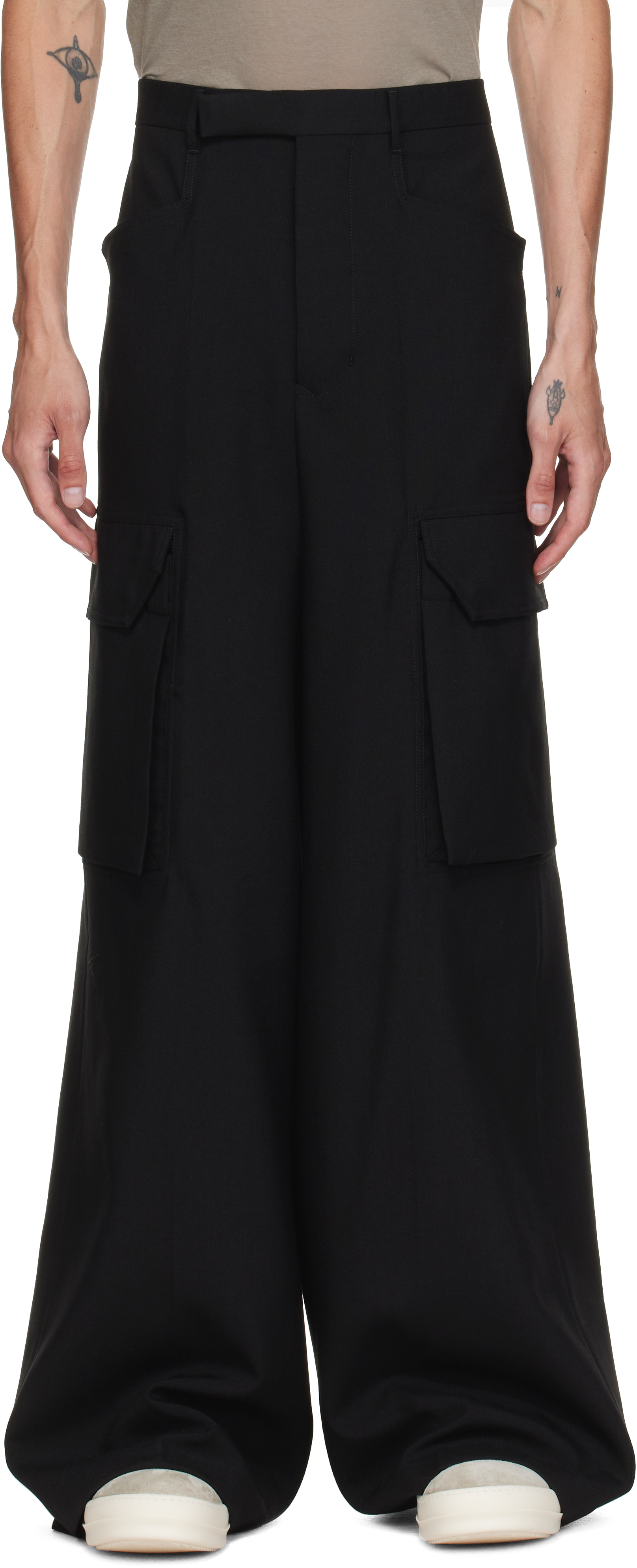 大佛　Rick owens cargo mastodon Black Rick Owens: Black Tower Mastodon Firbanks Cargo Pants | SSENSE