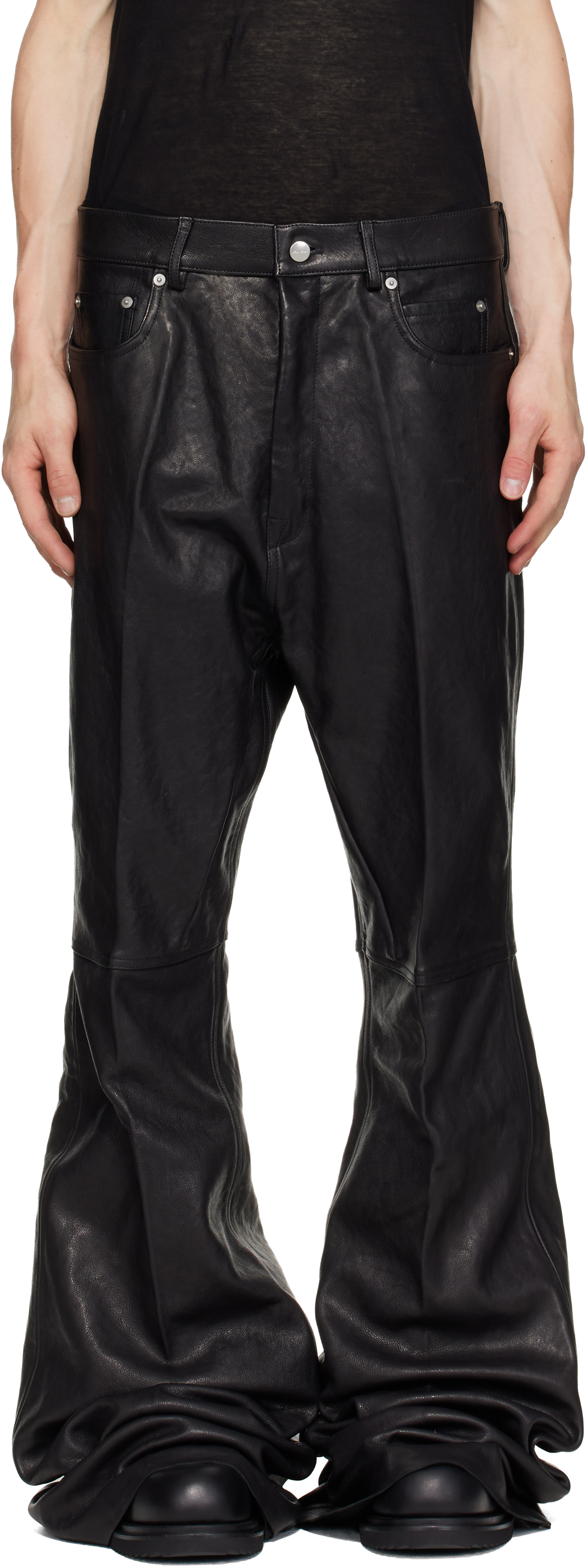 Rick Owens: ブラック Temple Bolan ブーツカット レザーパンツ