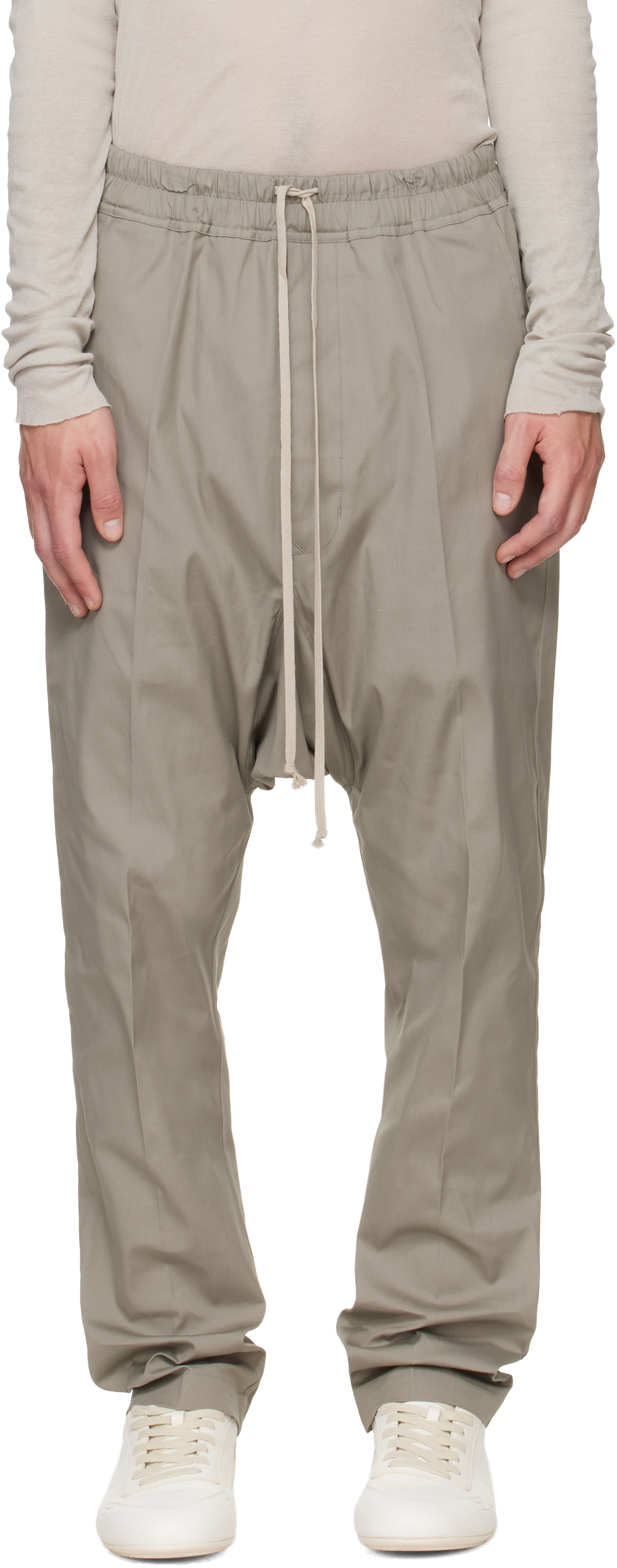 Rick Owens: Gray Tower Drawstring Long Trousers | SSENSE