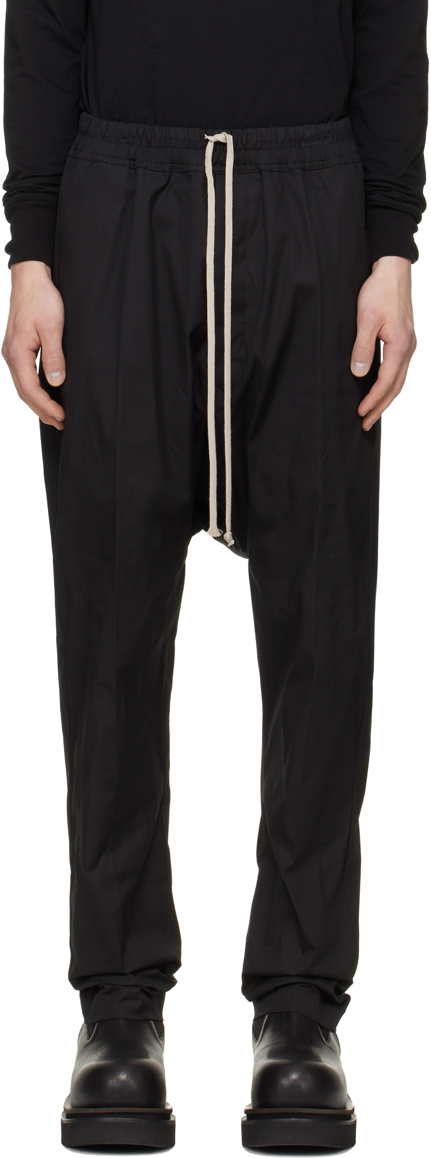 Rick Owens: Black Tower Drawstring Long Trousers | SSENSE