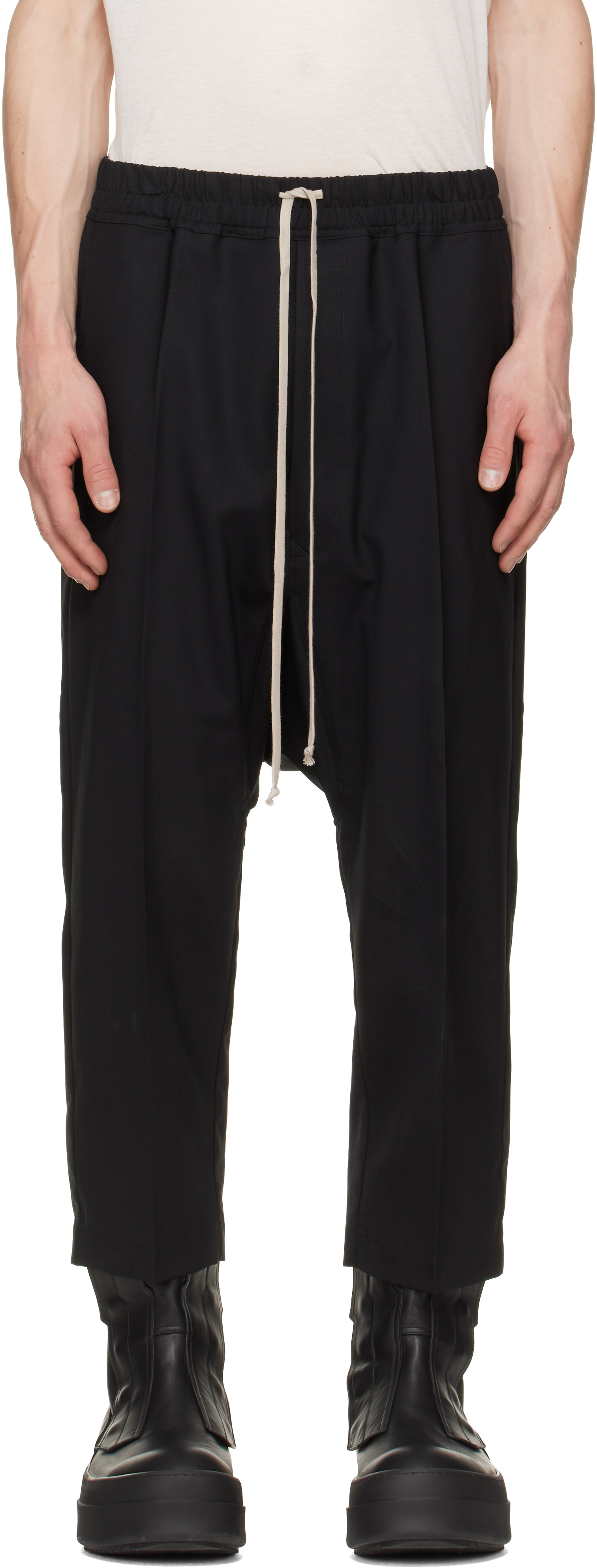 Rick Owens: Black Tower Drawstring Cropped Trousers | SSENSE Canada