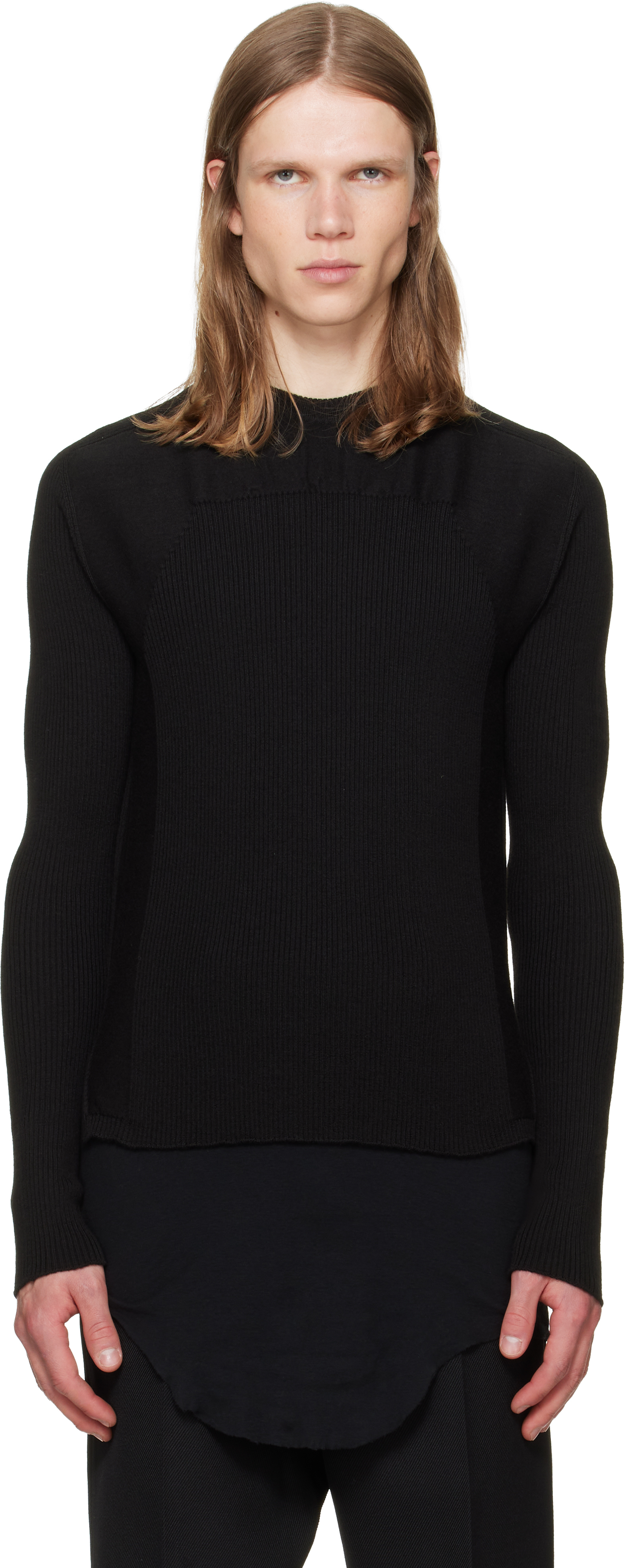 Rick Owens: Black Tower Ribbed Geo Sweater | SSENSE