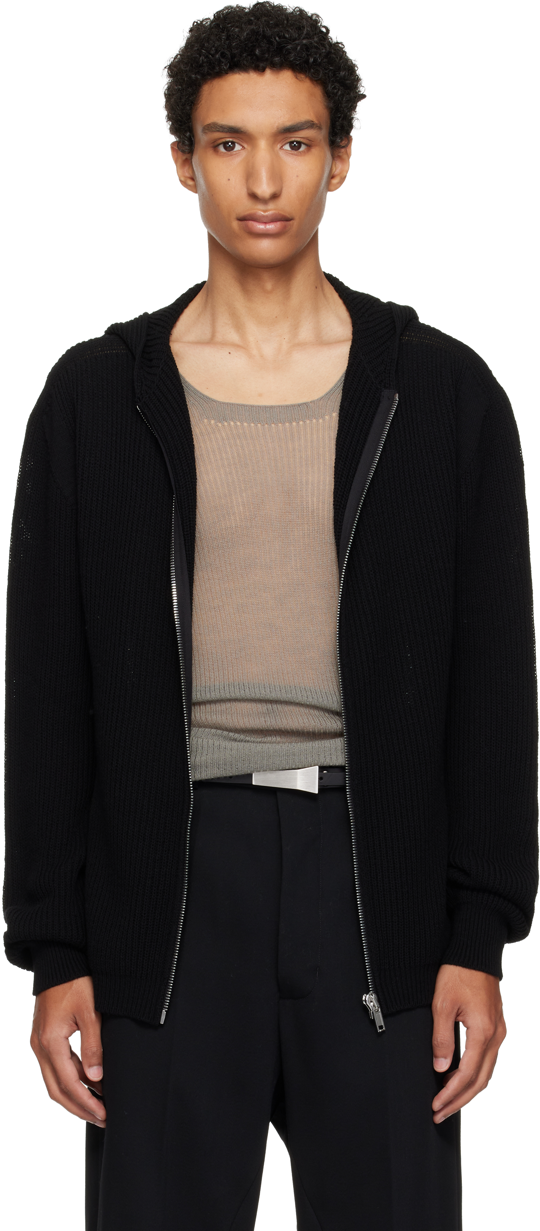 ウェンザレインストップス Rick Owens: Black Tower Zipped Hoodie | SSENSE