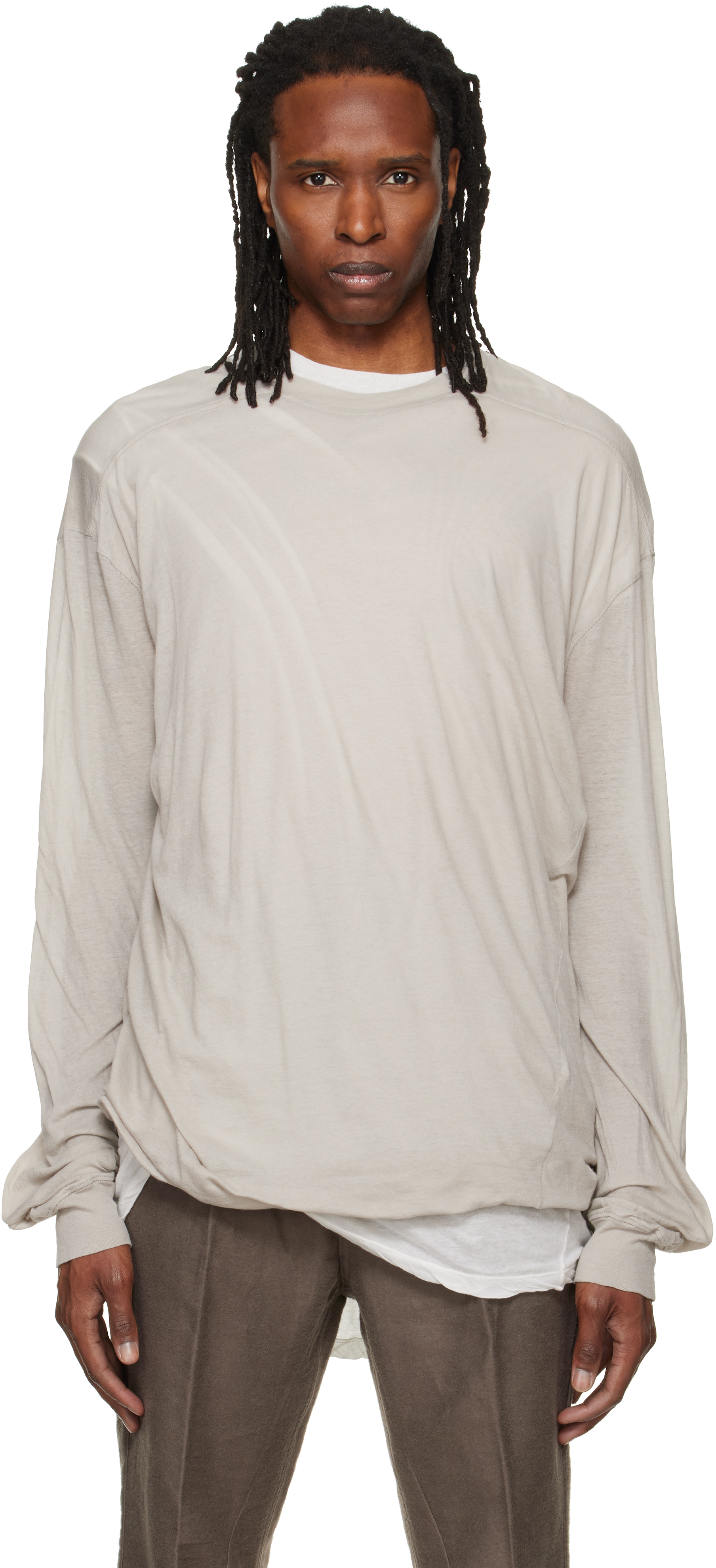 Rick Owens: オフホワイト Tower Rick S Jumbo L/S Tシャツ | SSENSE 日本