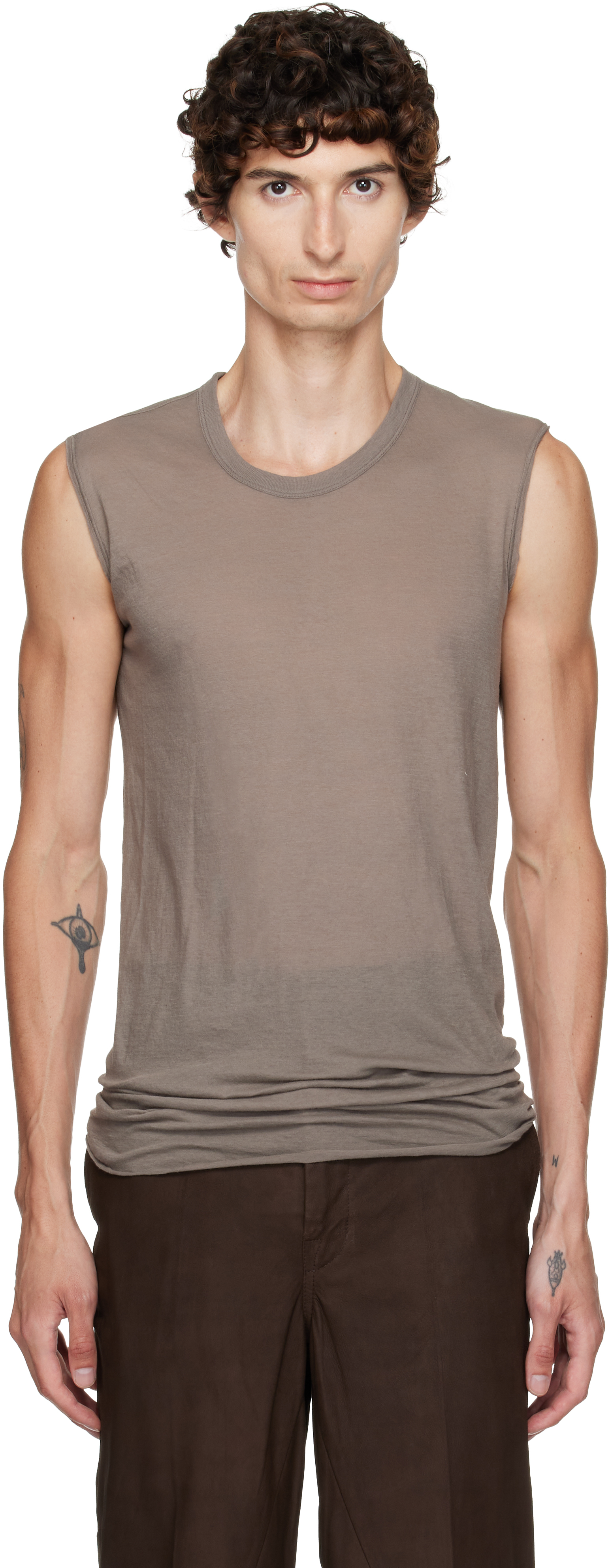 rick owens タンクトップ　XS Rick Owens: グレー Tower Basic SL タンクトップ | SSENSE 日本