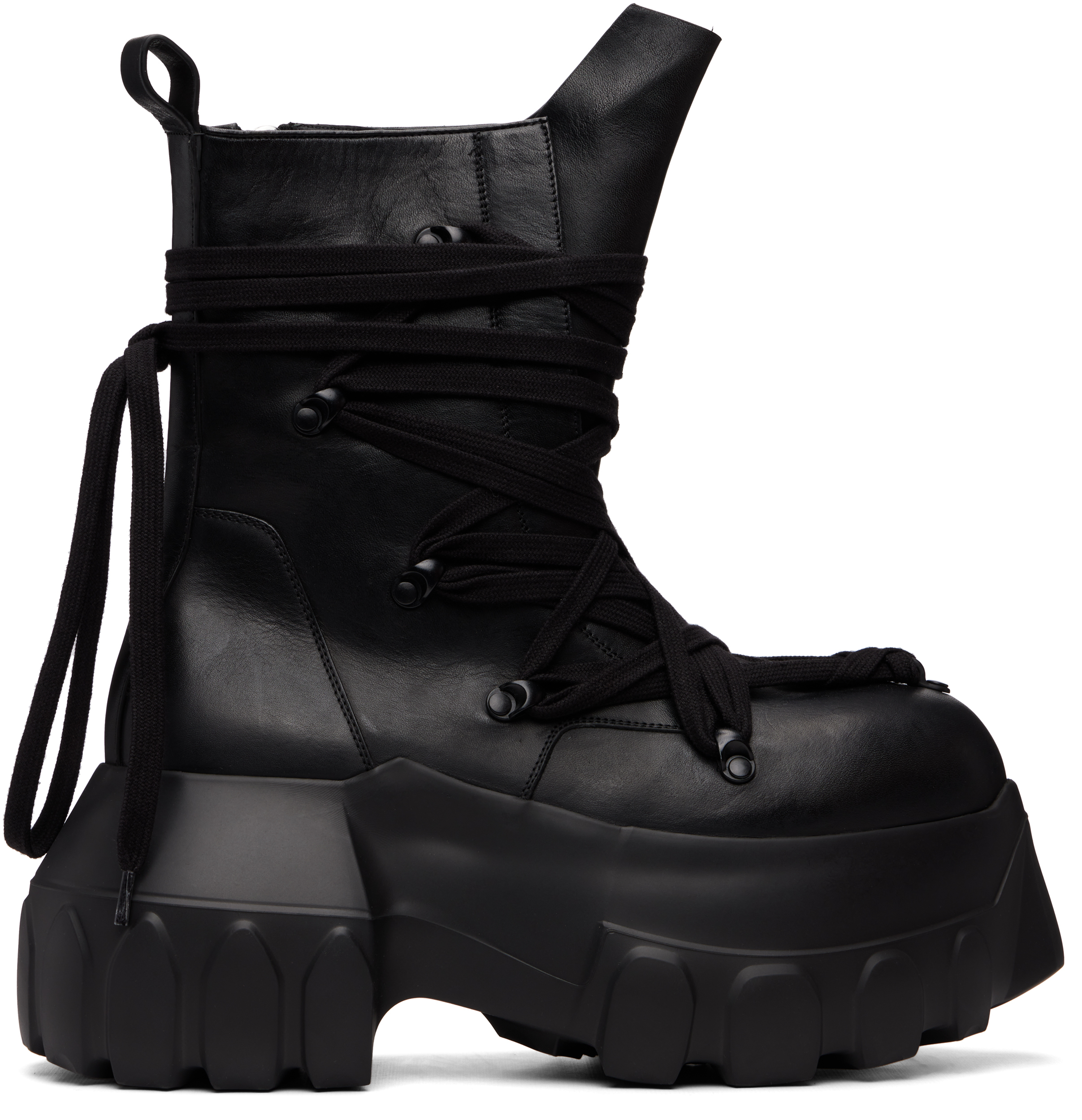 靴 25SS RICKOWENS MEGALACED MEGA TRACTOR 41 Rick Owens: Black Tower Megalace Mega Tractor Boots | SSENSE Canada