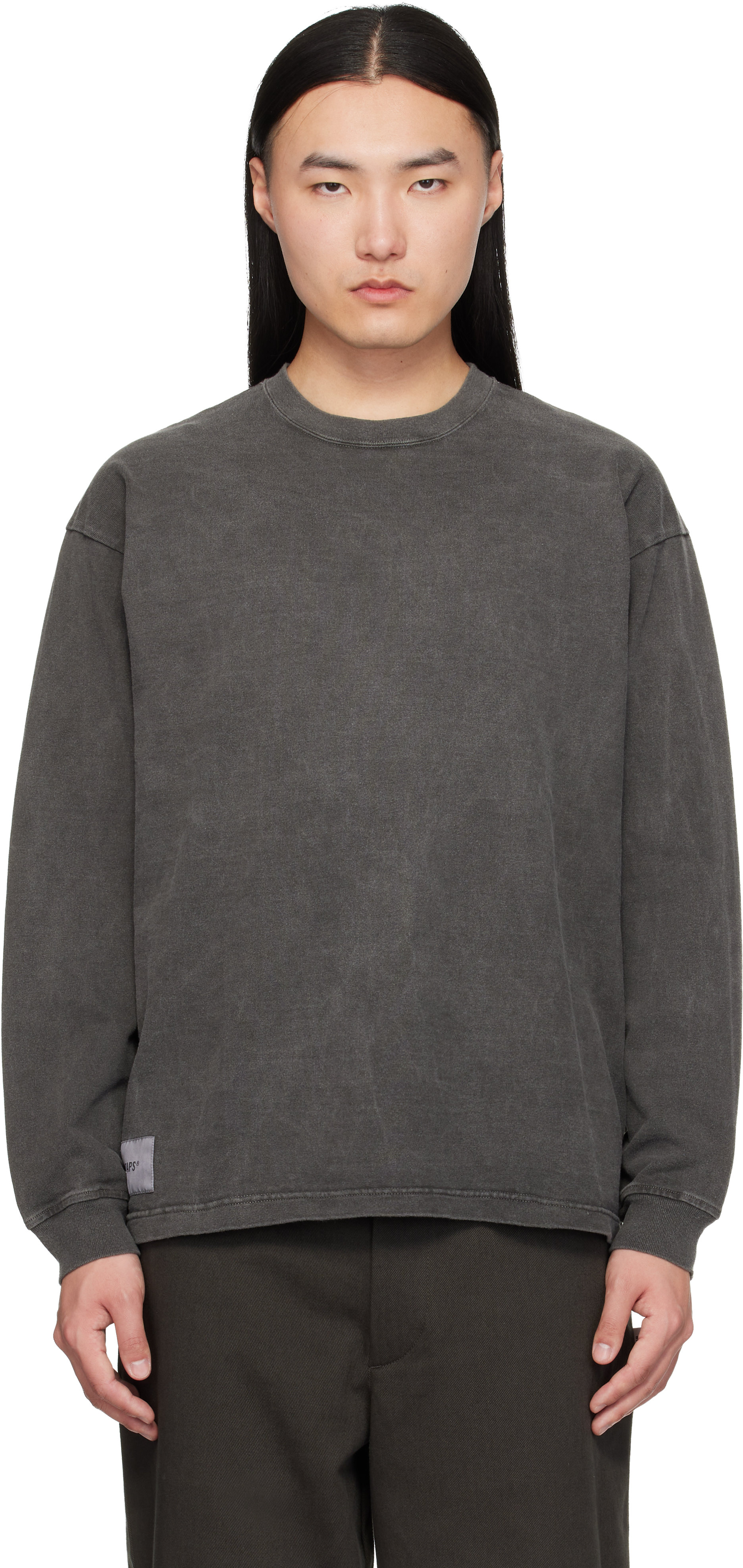 Wtaps Gray Sign-od Long Sleeve T-shirt In Black