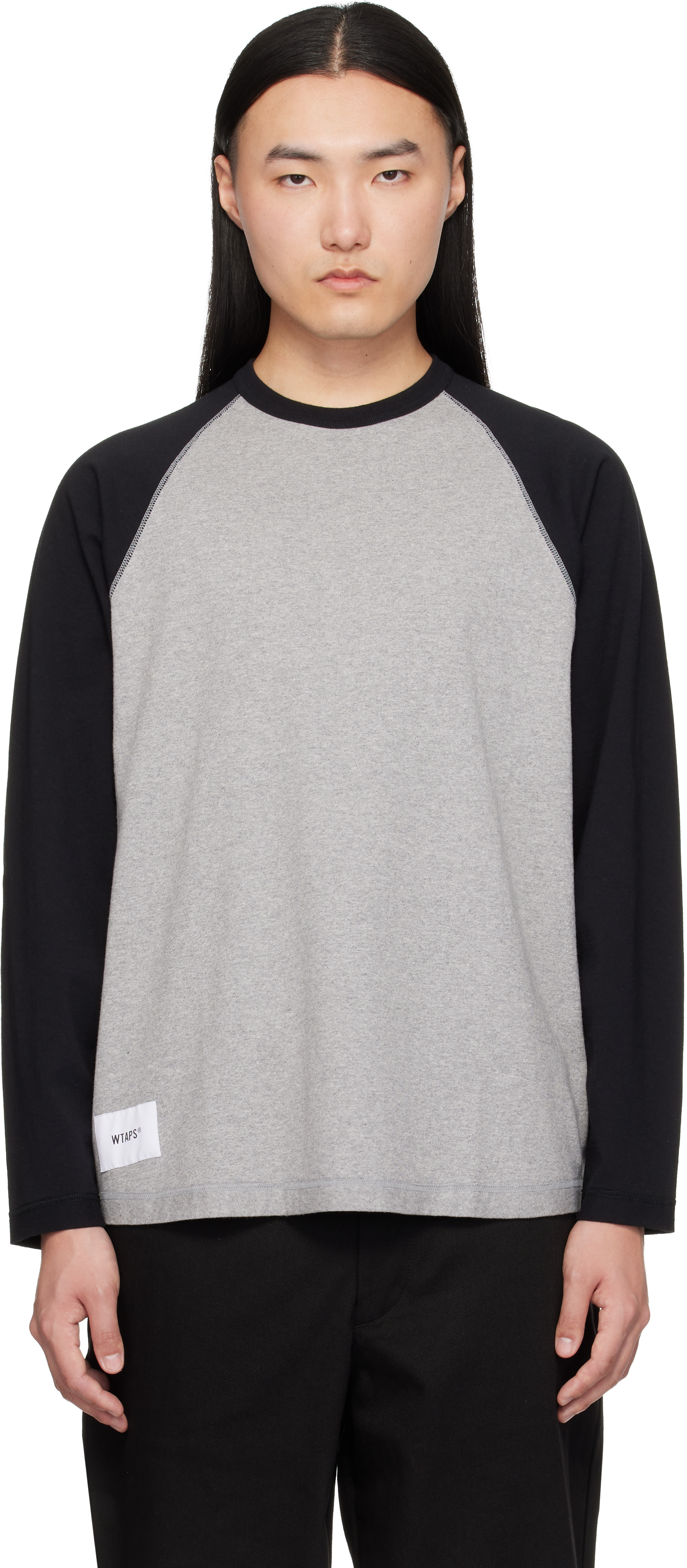 WTAPS: Gray & Black Ian Long Sleeve T-shirt | SSENSE Canada