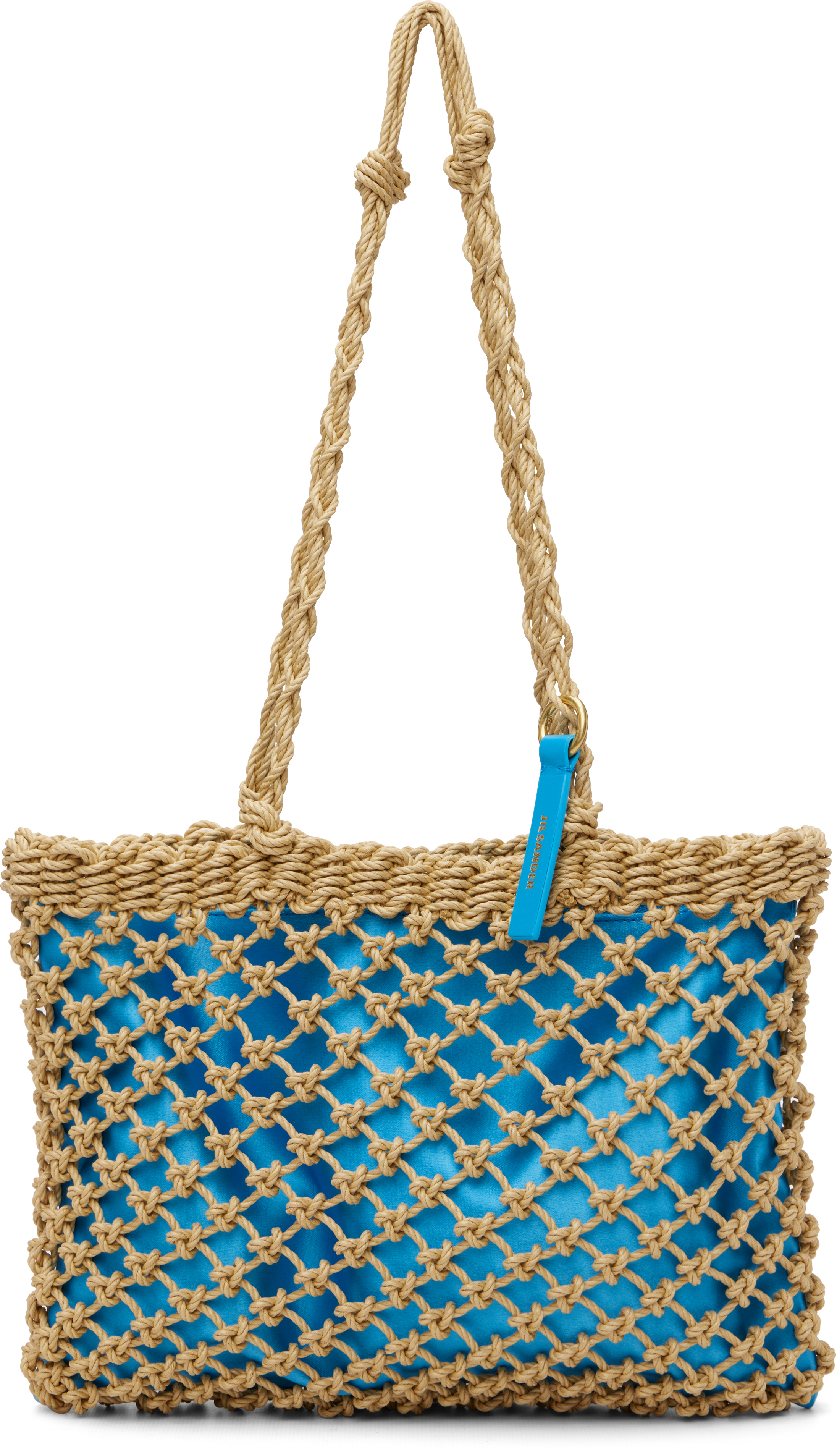 Jil Sander: Beige & Blue Tangle Net Tote | SSENSE