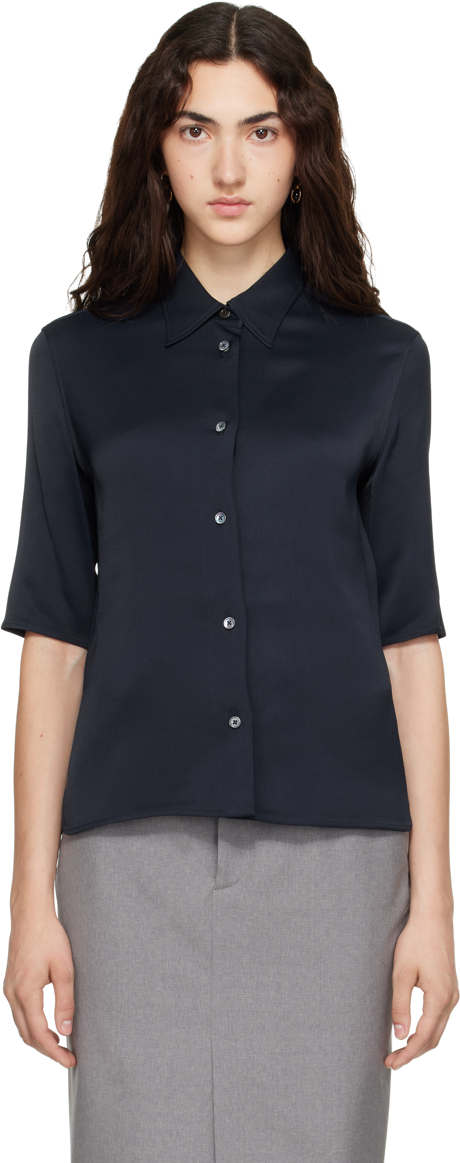 Jil Sander: Navy Envers Satin Shirt | SSENSE