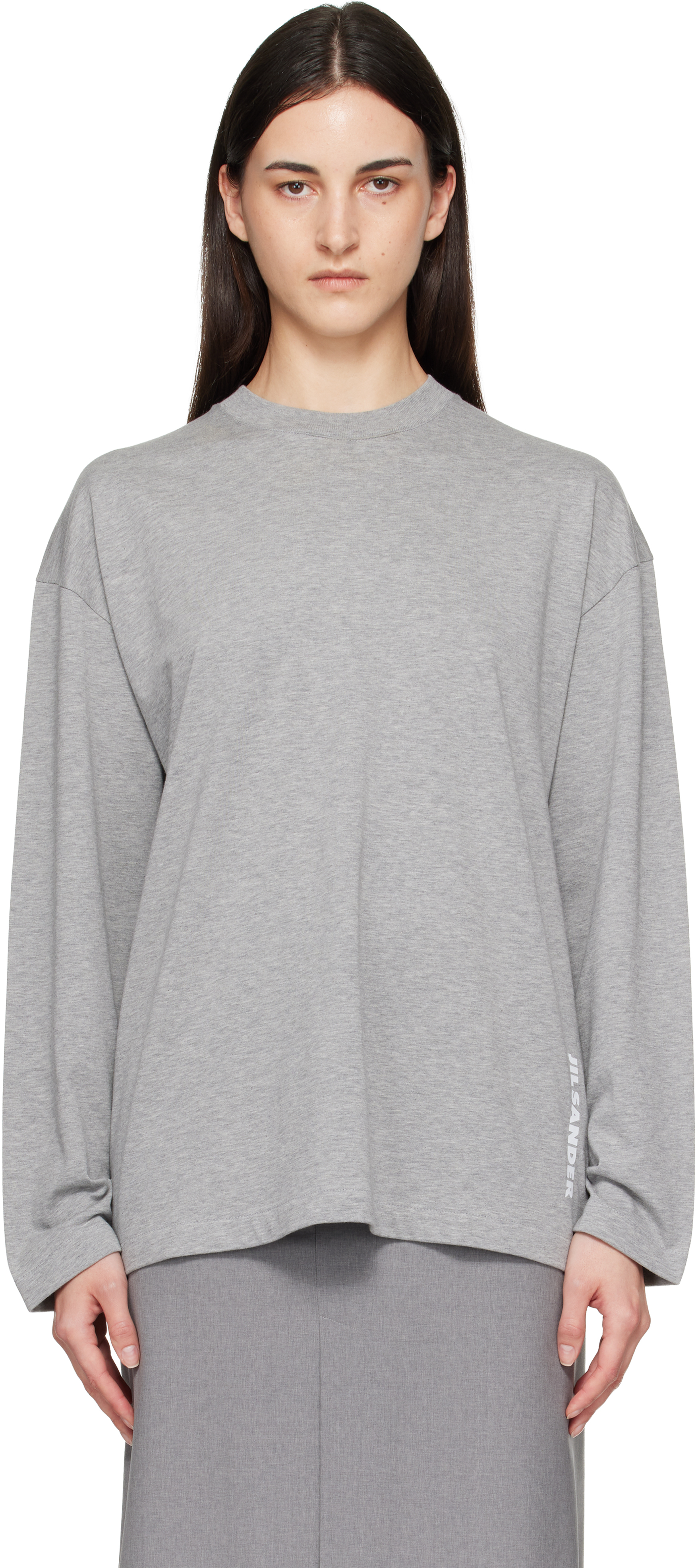 Jil Sander: Gray Long Sleeve Crew Neck Boxy Fit T-shirt | SSENSE UK