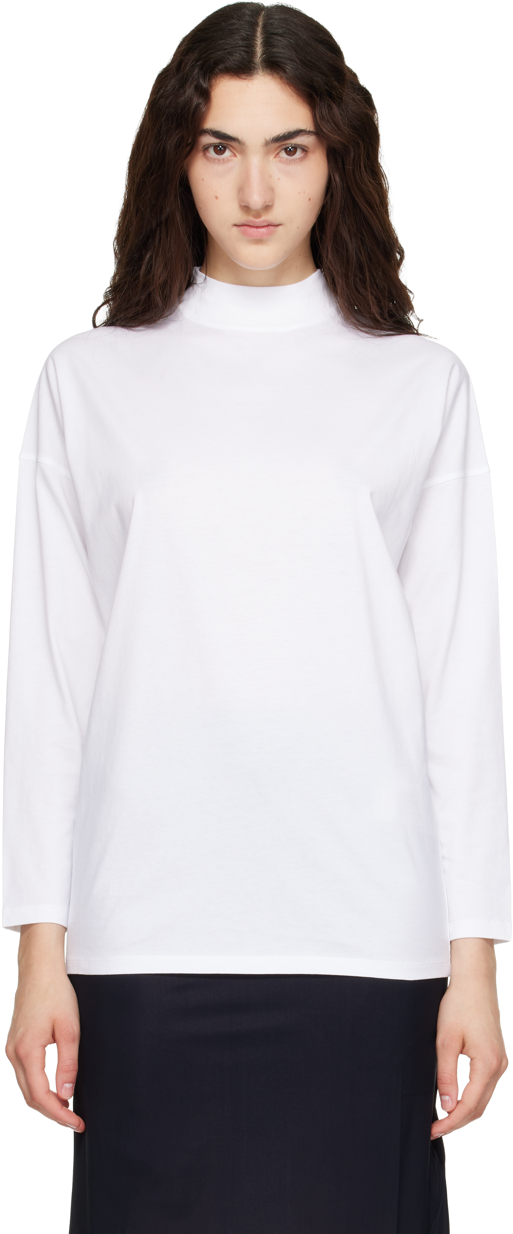 JIL SANDER 25SS ボクシーフィット 長袖カットソー Mサイズ相当 Jil Sander: White Long Sleeves Mock Neck Boxy Fit T-shirt | SSENSE
