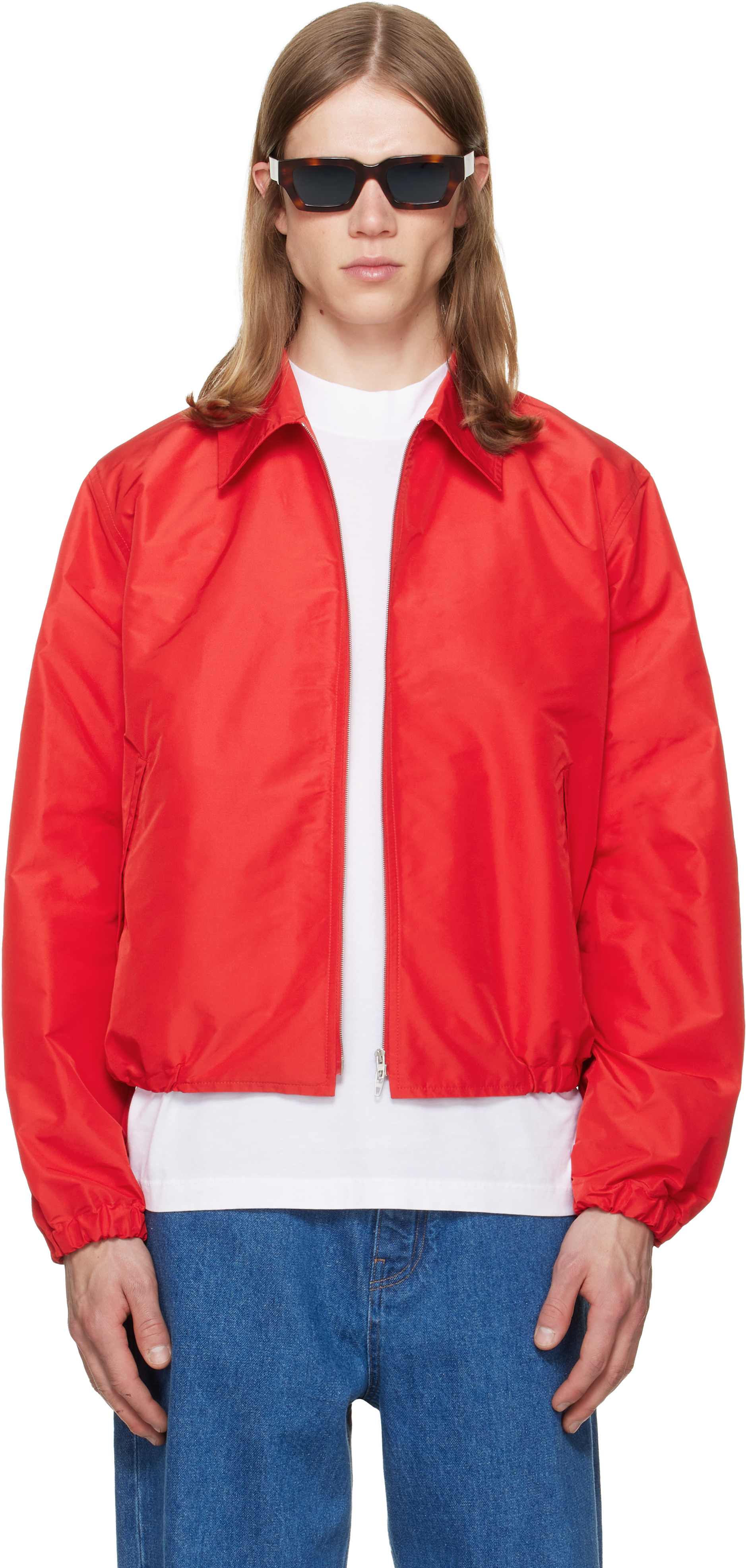 Jil Sander: Red Taffeta Jacket | SSENSE