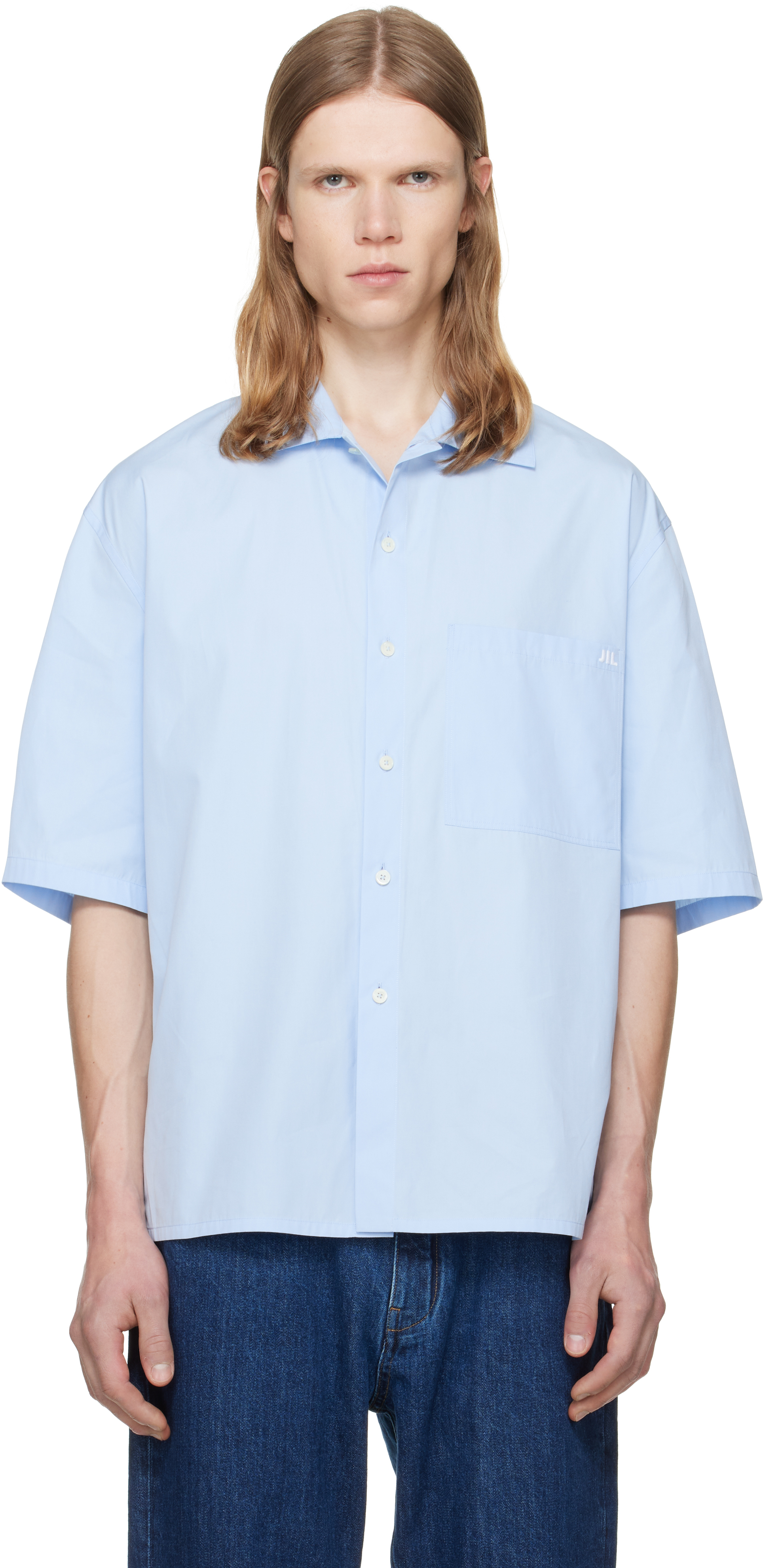 Jil Sander: Blue Lightweight Cotton Poplin Shirt | SSENSE