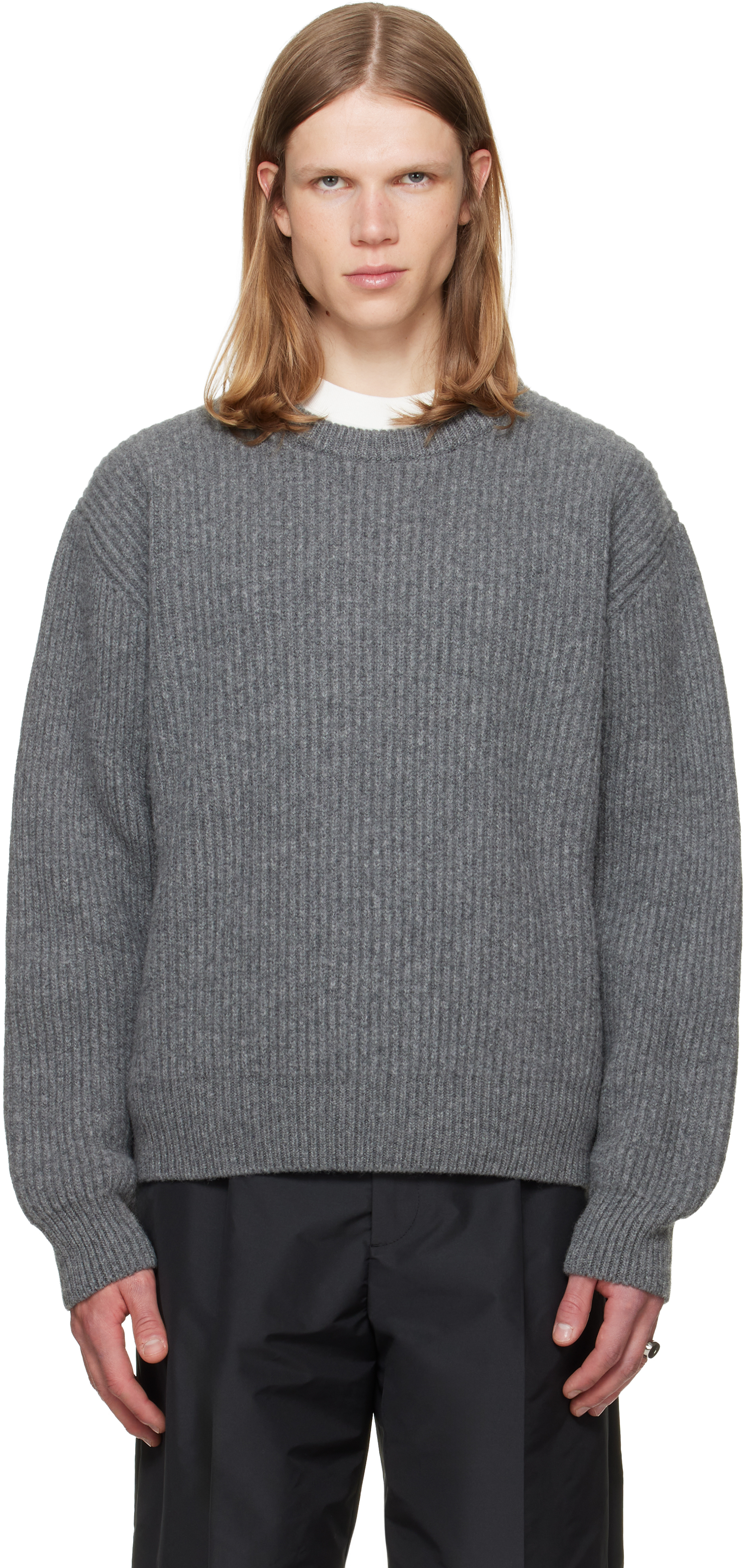 Jil Sander: Gray Wool Crew-Neck Sweater | SSENSE