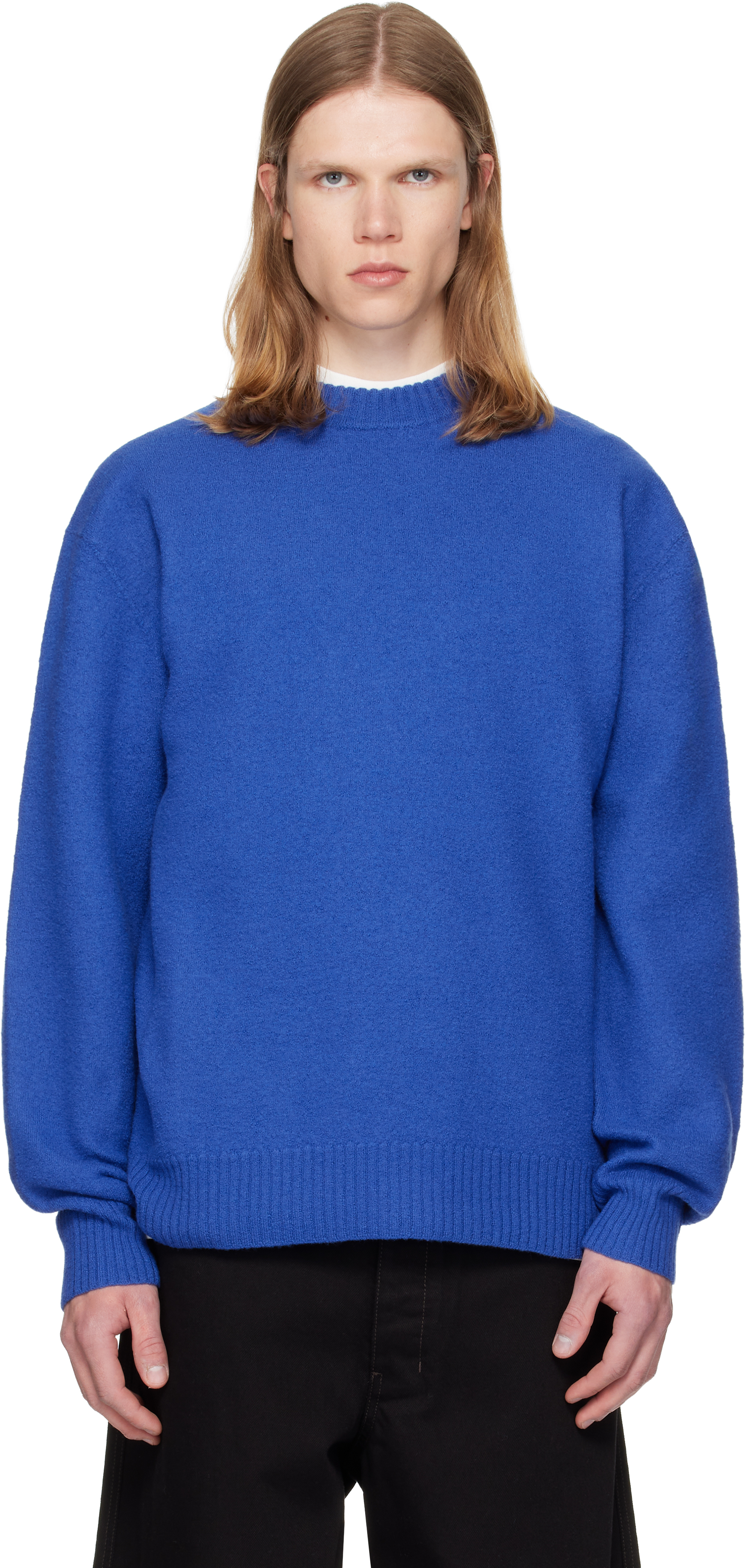 Jil Sander: Blue Wool Sweater | SSENSE Canada