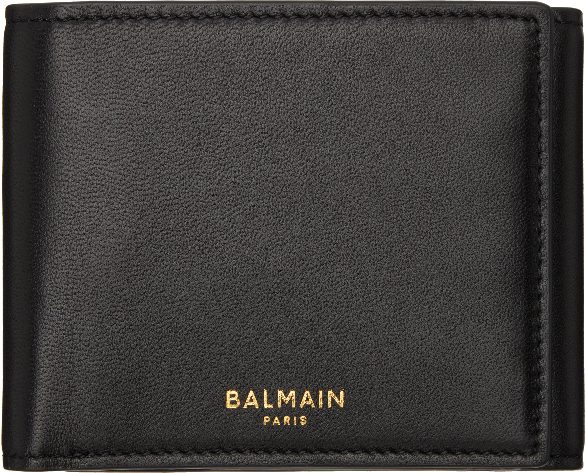 【超美品】BALMAIN HOMME　バルマン　トラッカーウォレット　デカルナン BALMAIN: Black Smooth Leather Trifold Wallet | SSENSE