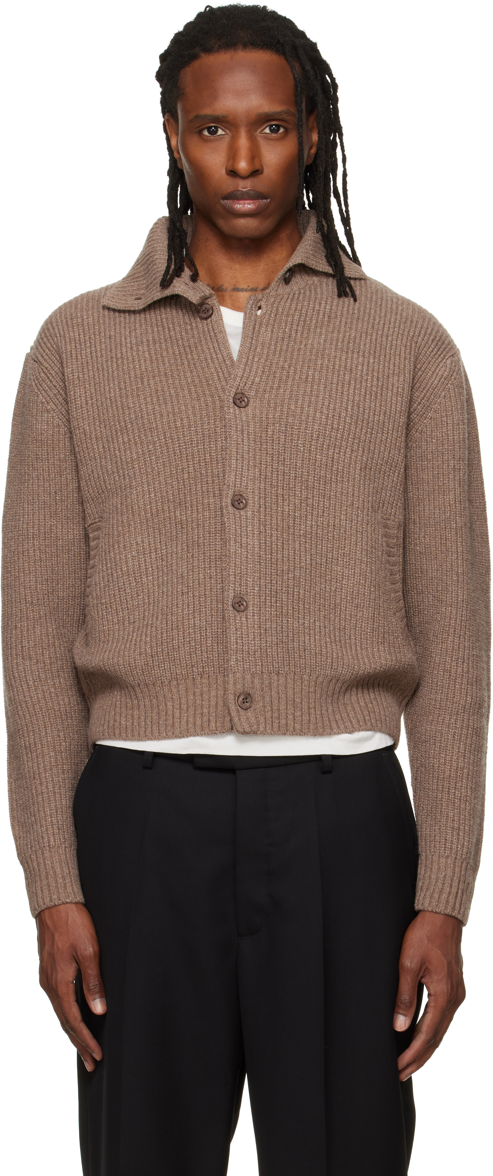 TONYWACK: ベージュ High Neck Merino Wool カーディガン | SSENSE 日本