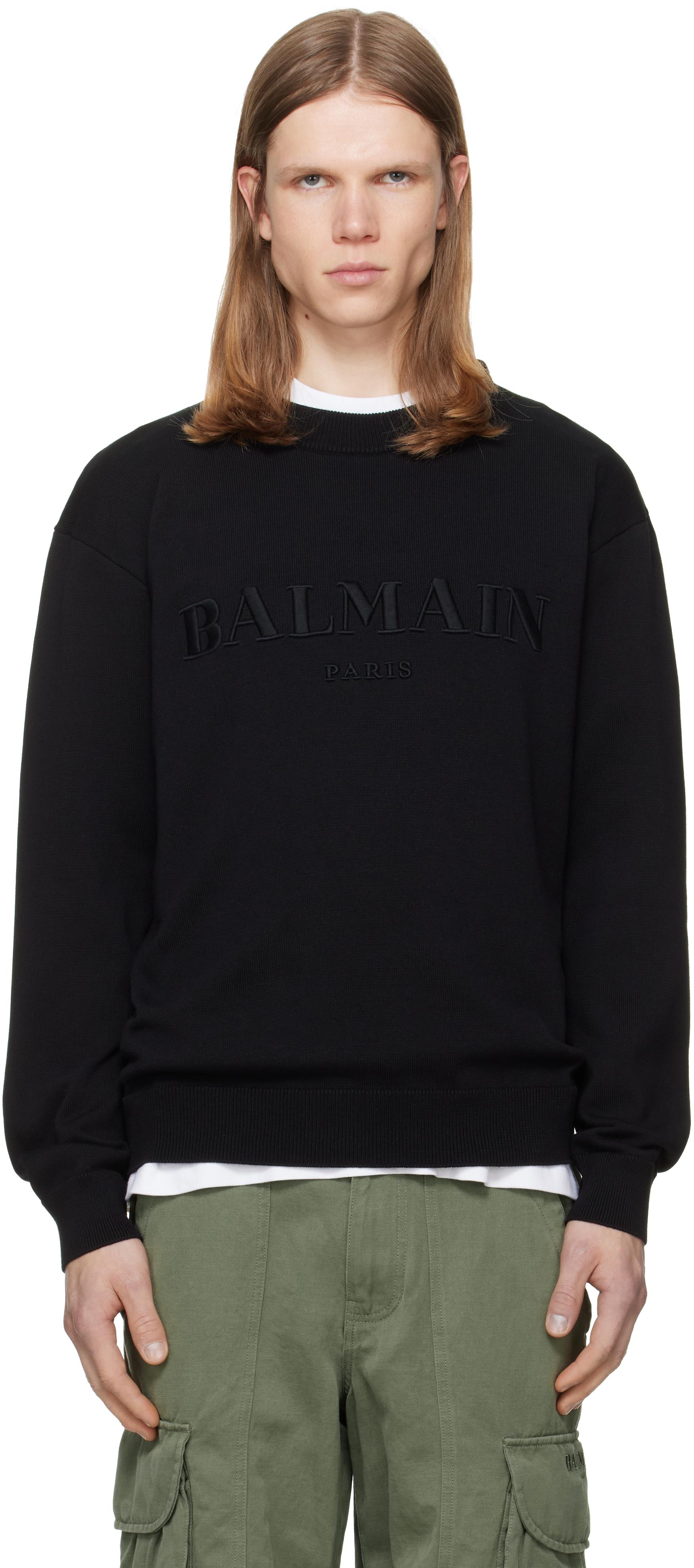 BALMAIN: Black Vintage Embroidered Cotton Sweater | SSENSE