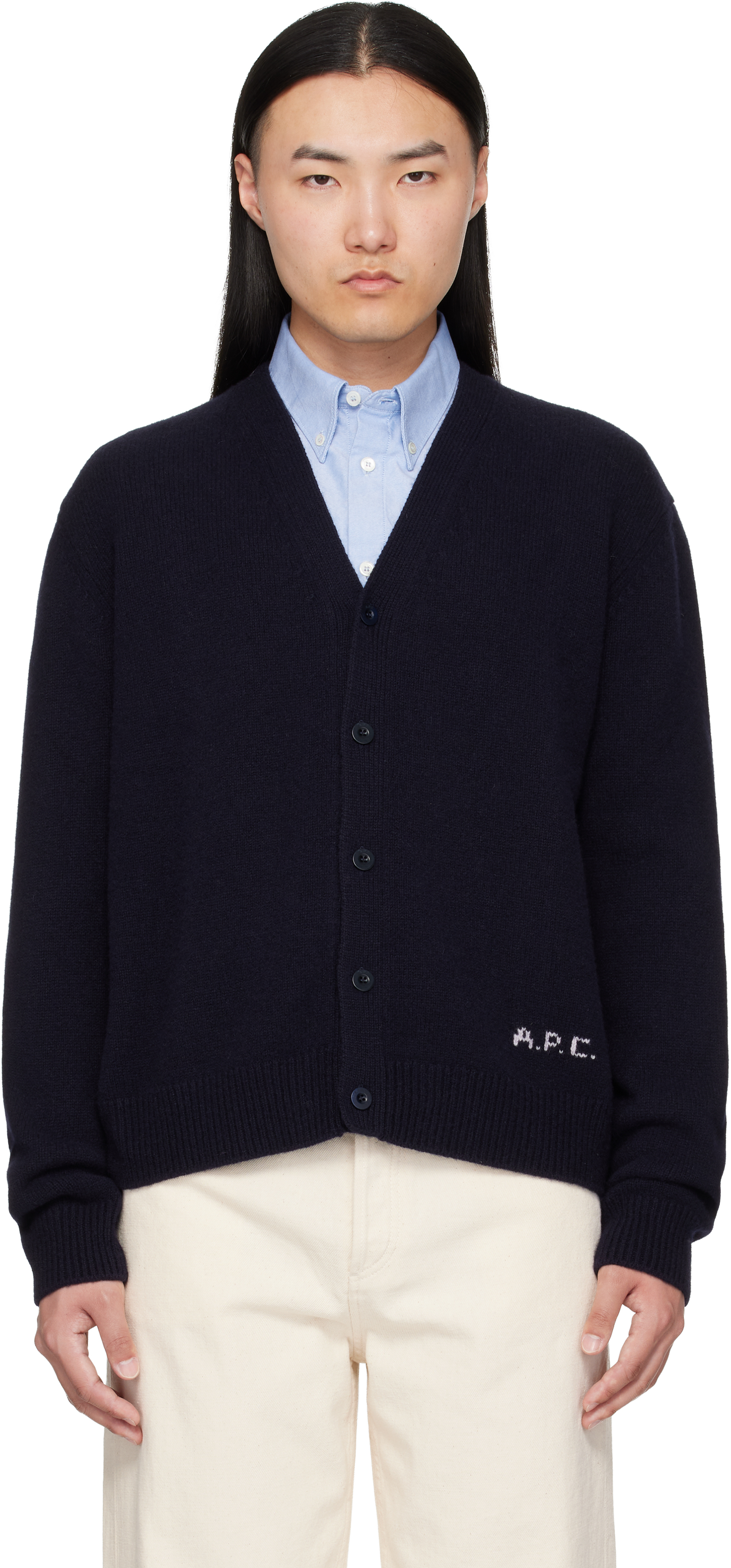 A.P.C. コットンカシミヤ カーディガン ネイビー L A.P.C.: ネイビー Kevin カーディガン | SSENSE 日本
