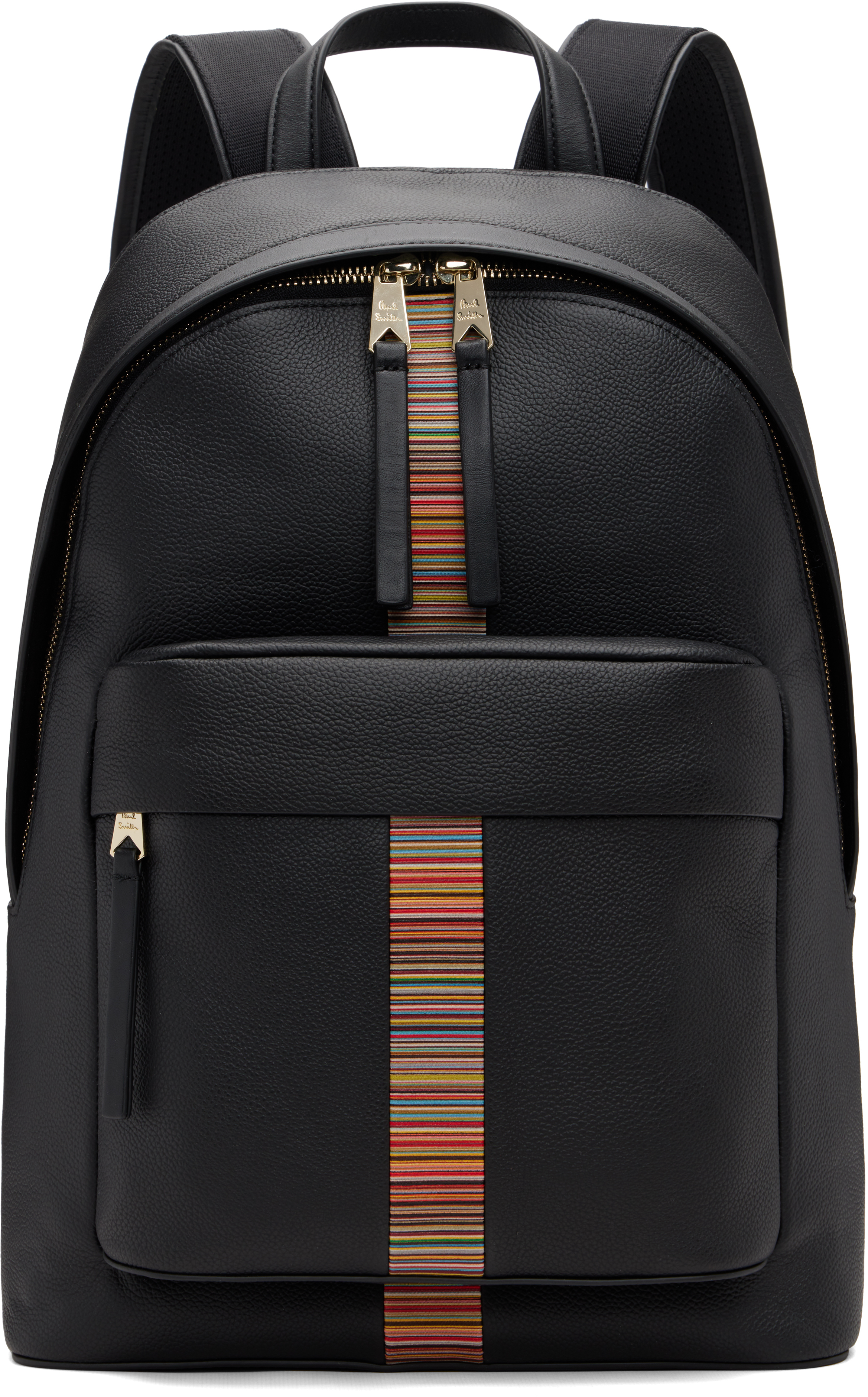 Paul Smith: Black Leather 'Signature Stripe' Trim Backpack | SSENSE