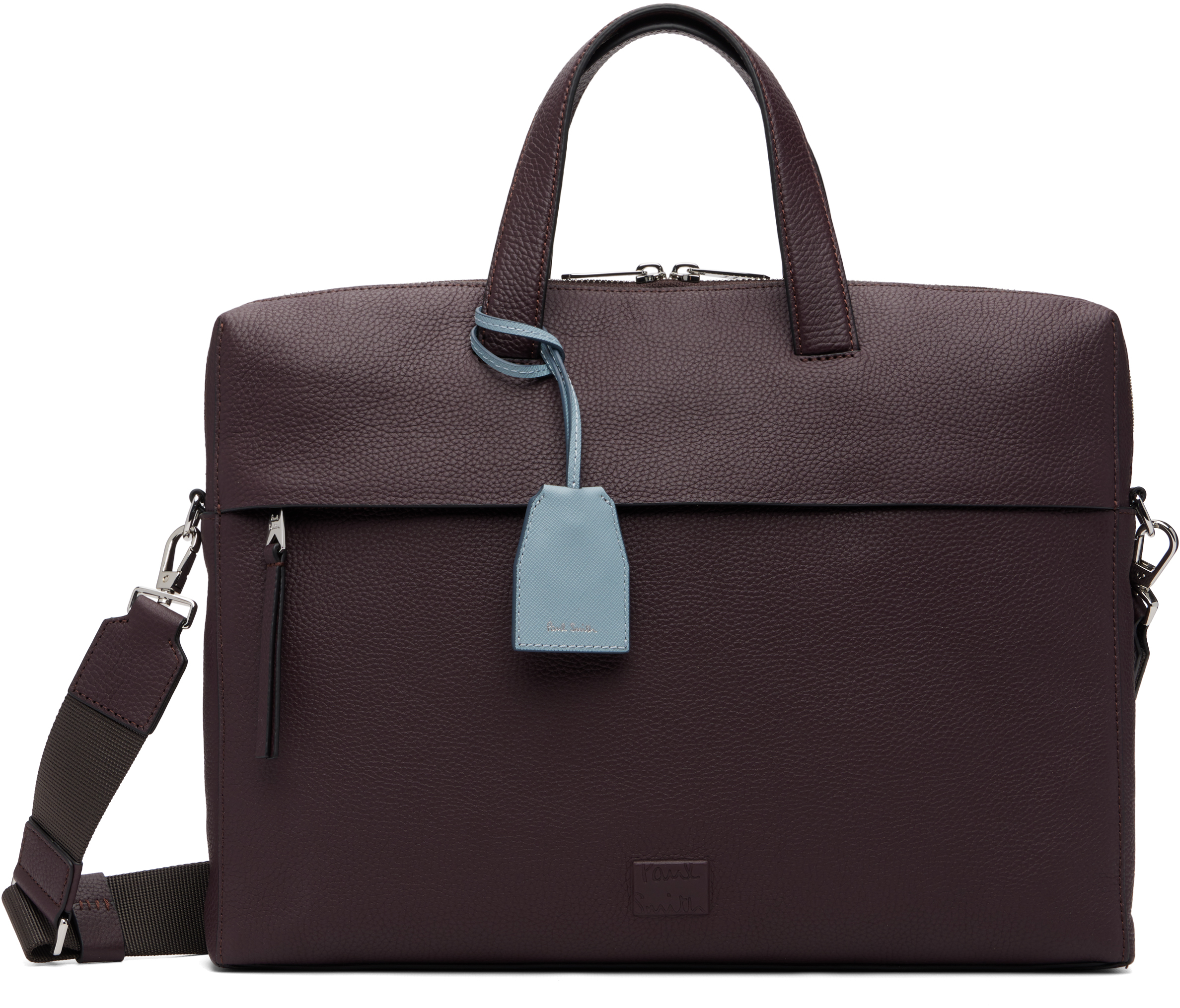 Paul Smith: バーガンディ Double-Zip Folio レザー ブリーフケース