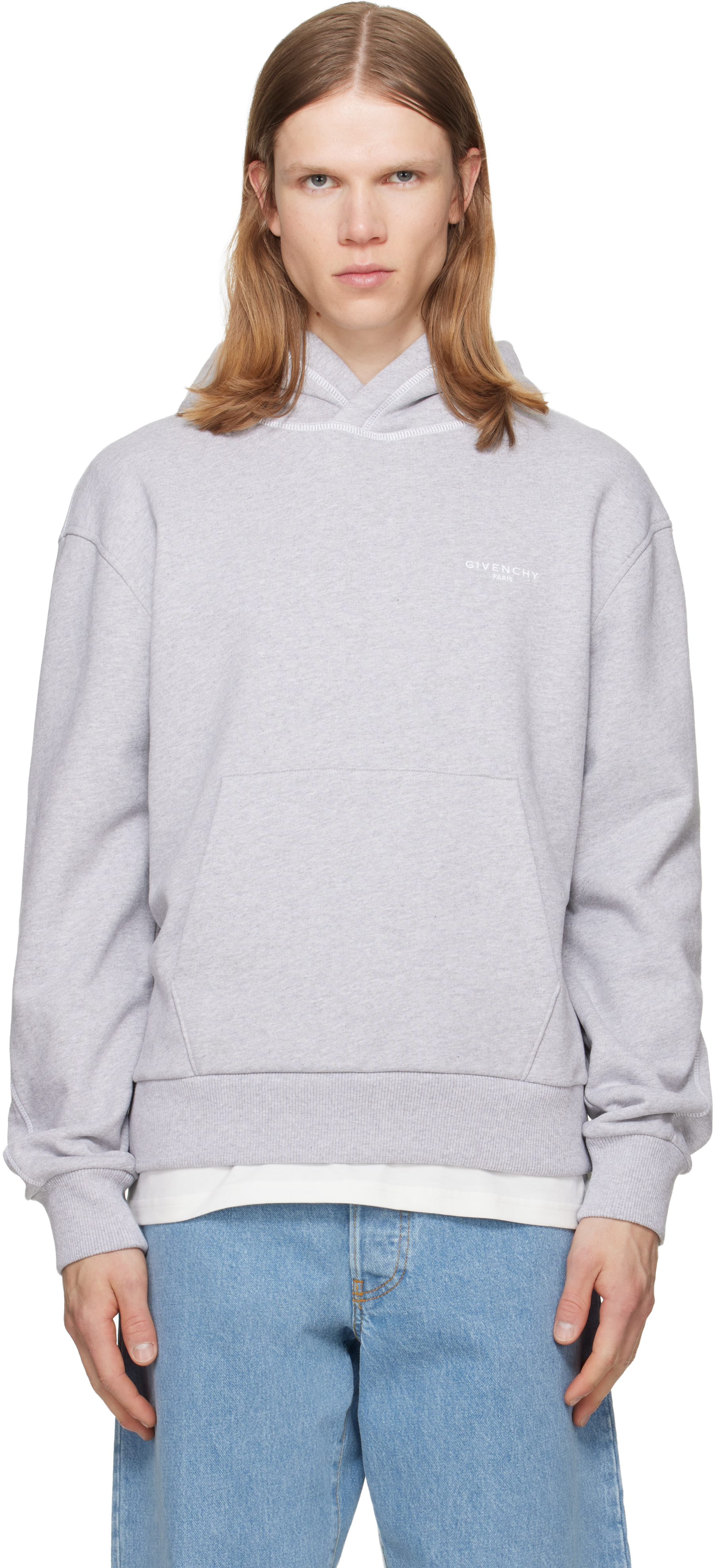 Givenchy: Gray Couture Seam Contrasted Stitch Hoodie | SSENSE Canada