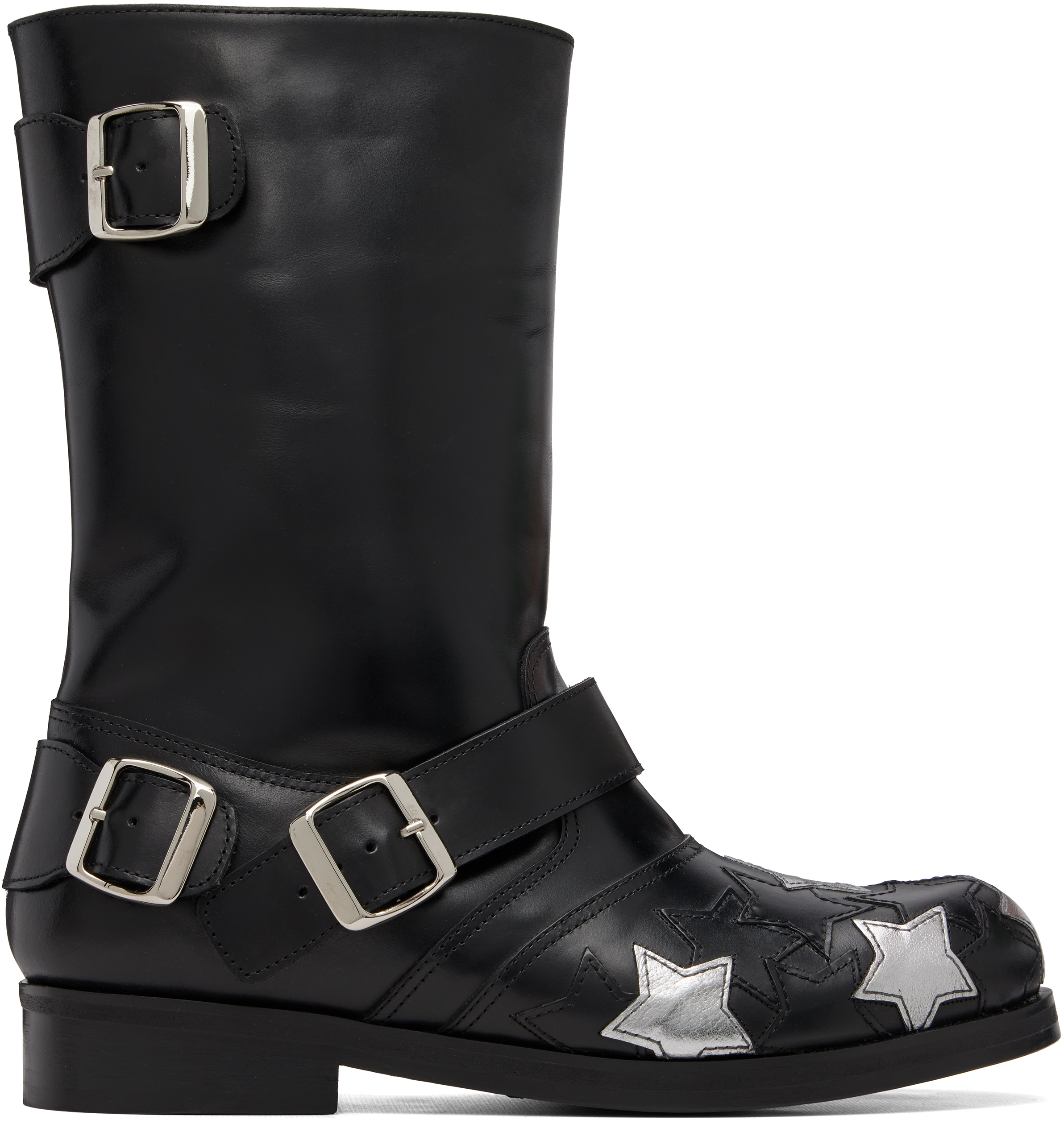 小物 stefan cooke studded leather belt black Stefan Cooke: Black Star Biker Boots | SSENSE