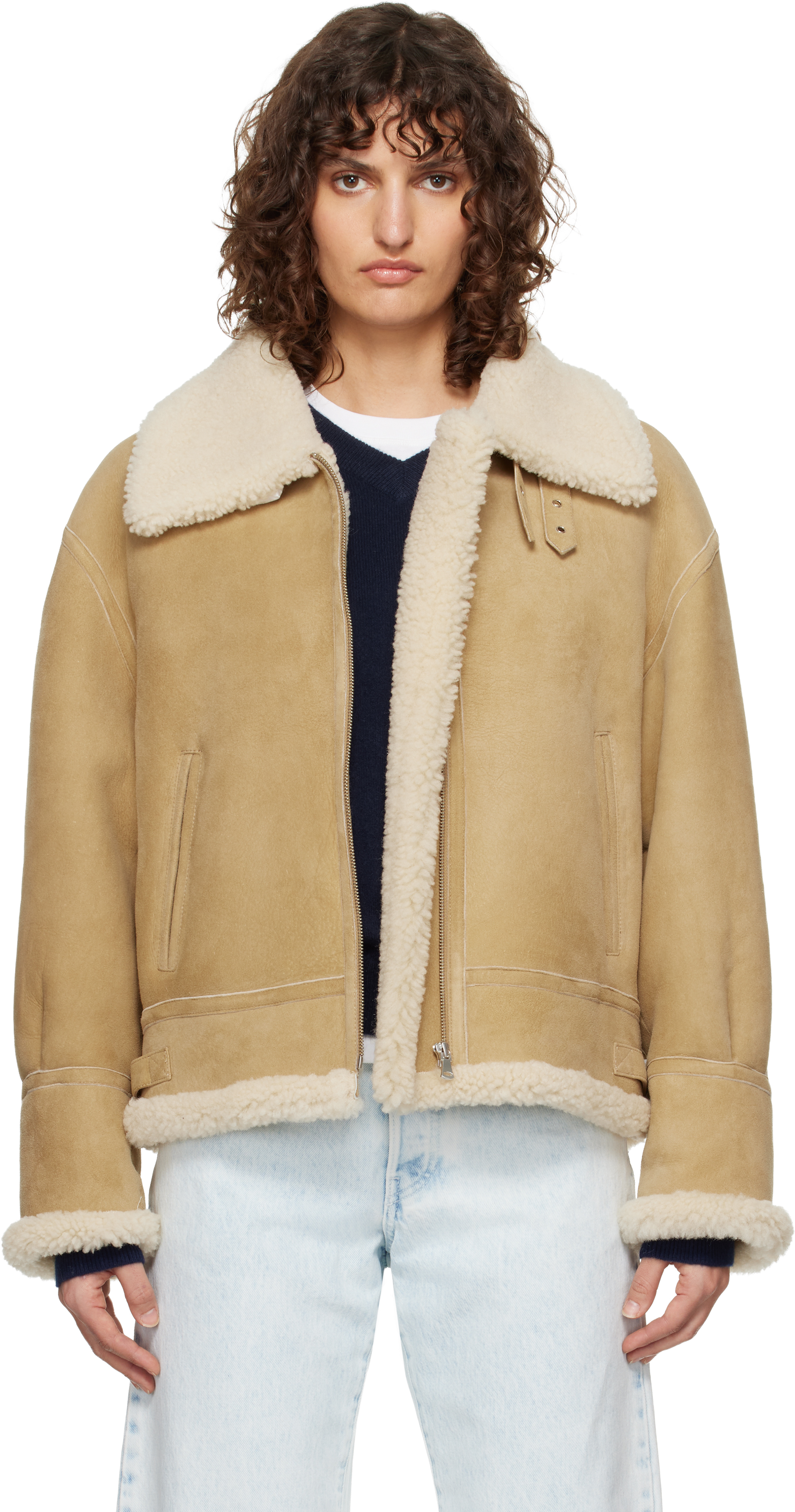 Nour Hammour Beige Portia Shearling Jacket