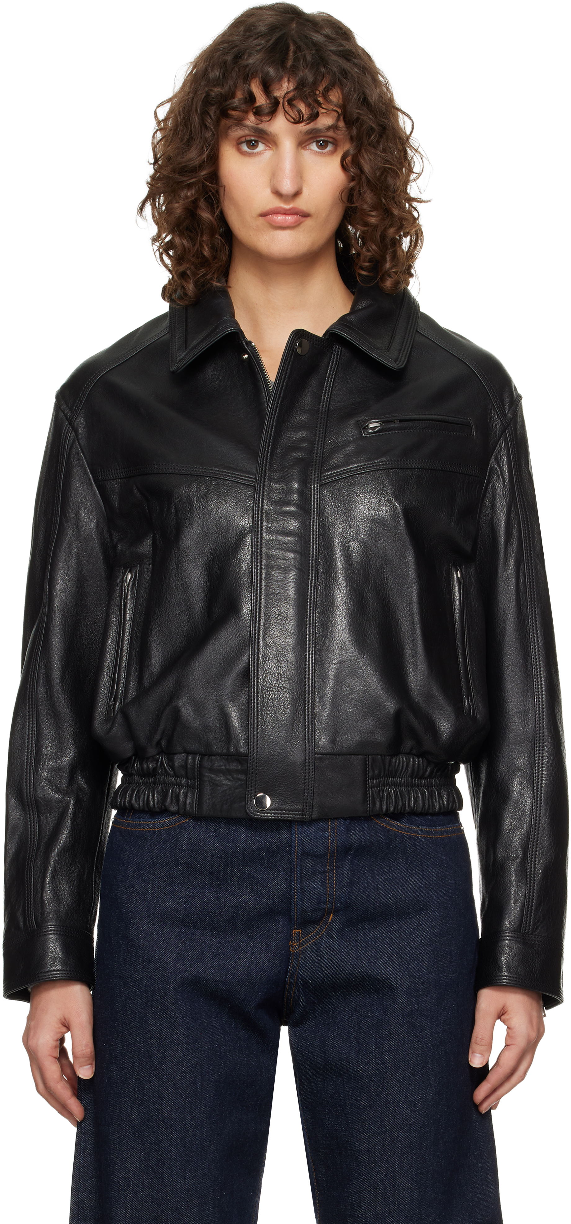 Nour Hammour Black Clint Cropped Bomber Jacket